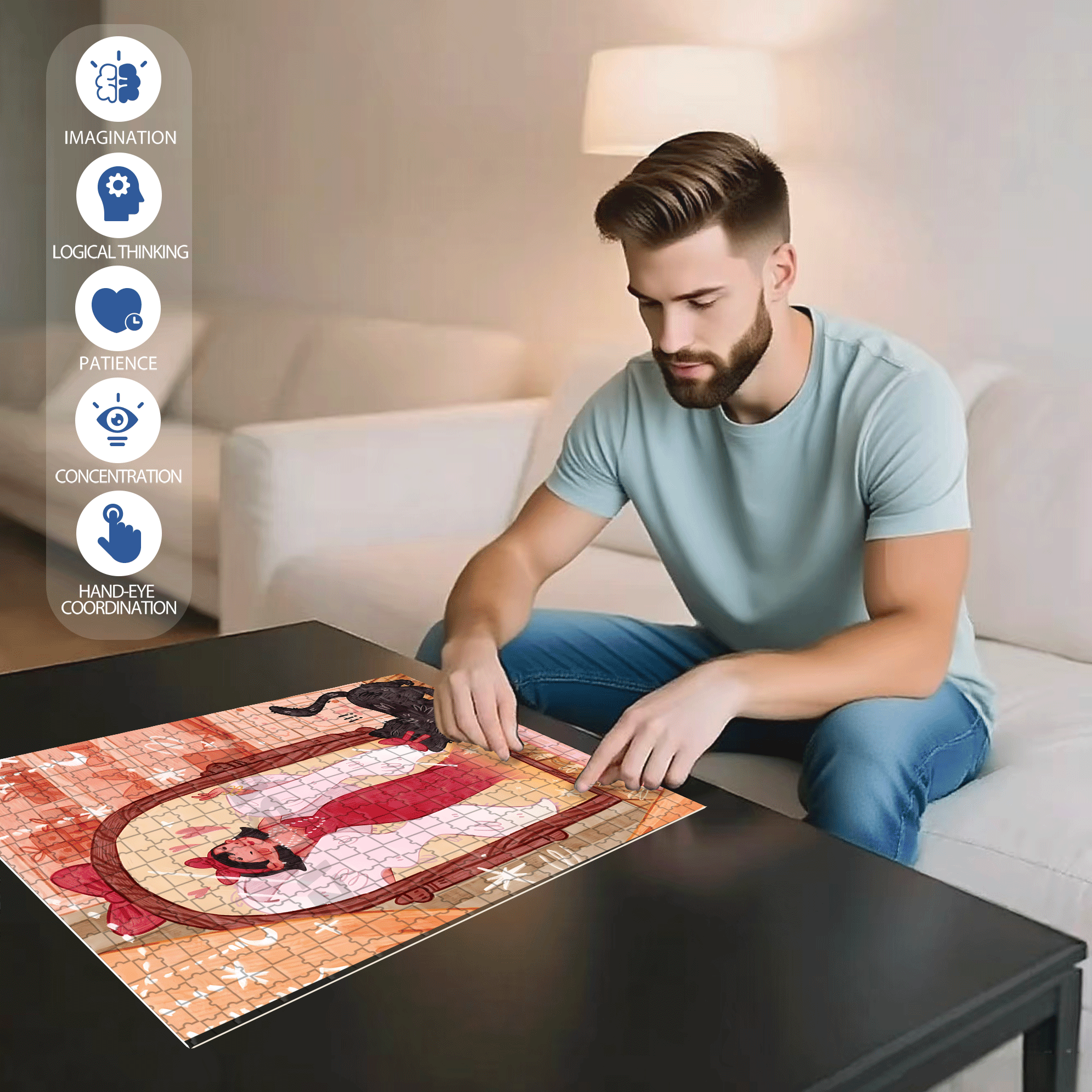 Look In The Mirror 500pcs/1000pcs Jigsaw Puzzle, Scratch-Resistant, Interactive Family Game & Brain-Boosting DIY Decor, Perfect for Halloween, Christmas & New Year Gifts, Family Puzzle Game