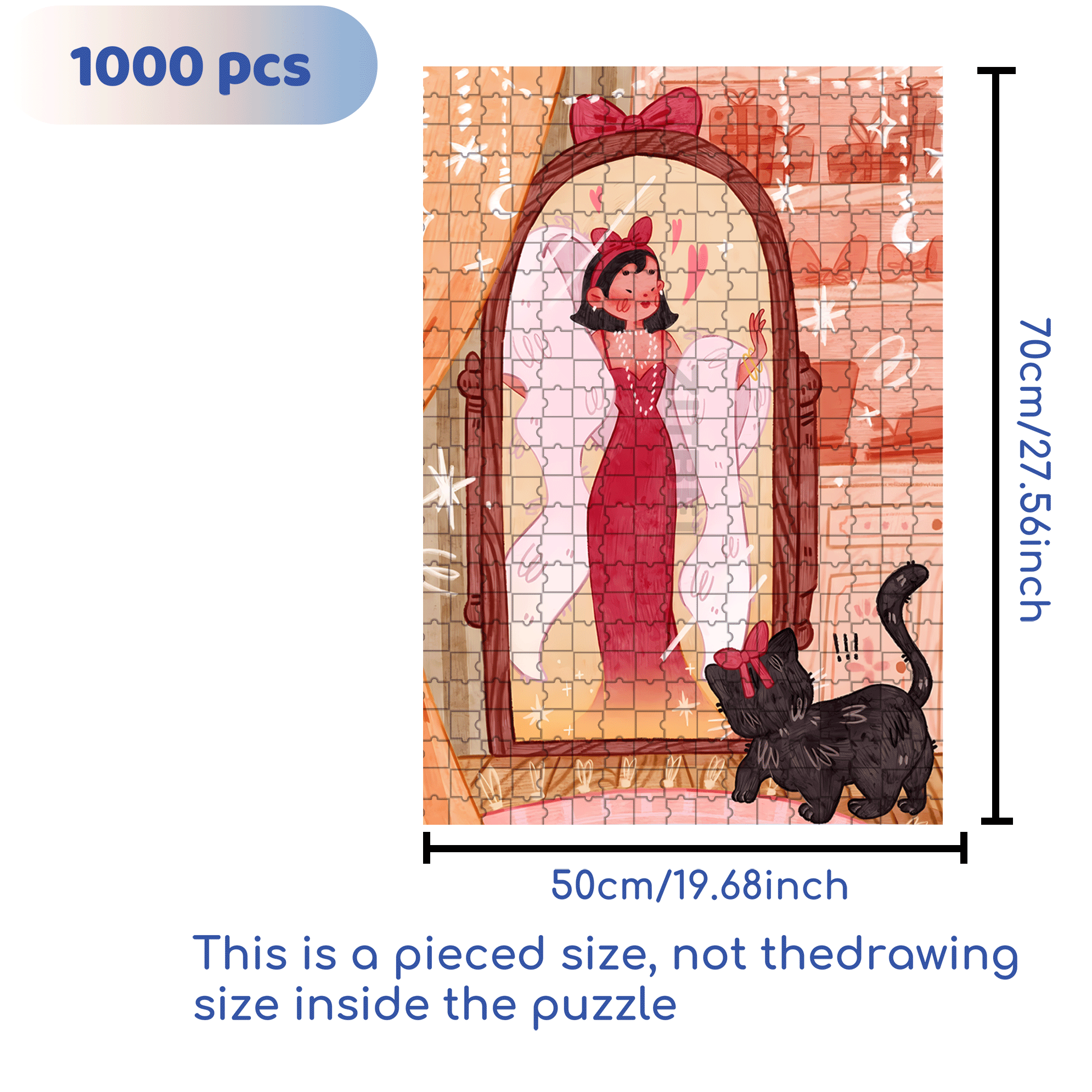 Look In The Mirror 500pcs/1000pcs Jigsaw Puzzle, Scratch-Resistant, Interactive Family Game & Brain-Boosting DIY Decor, Perfect for Halloween, Christmas & New Year Gifts, Family Puzzle Game