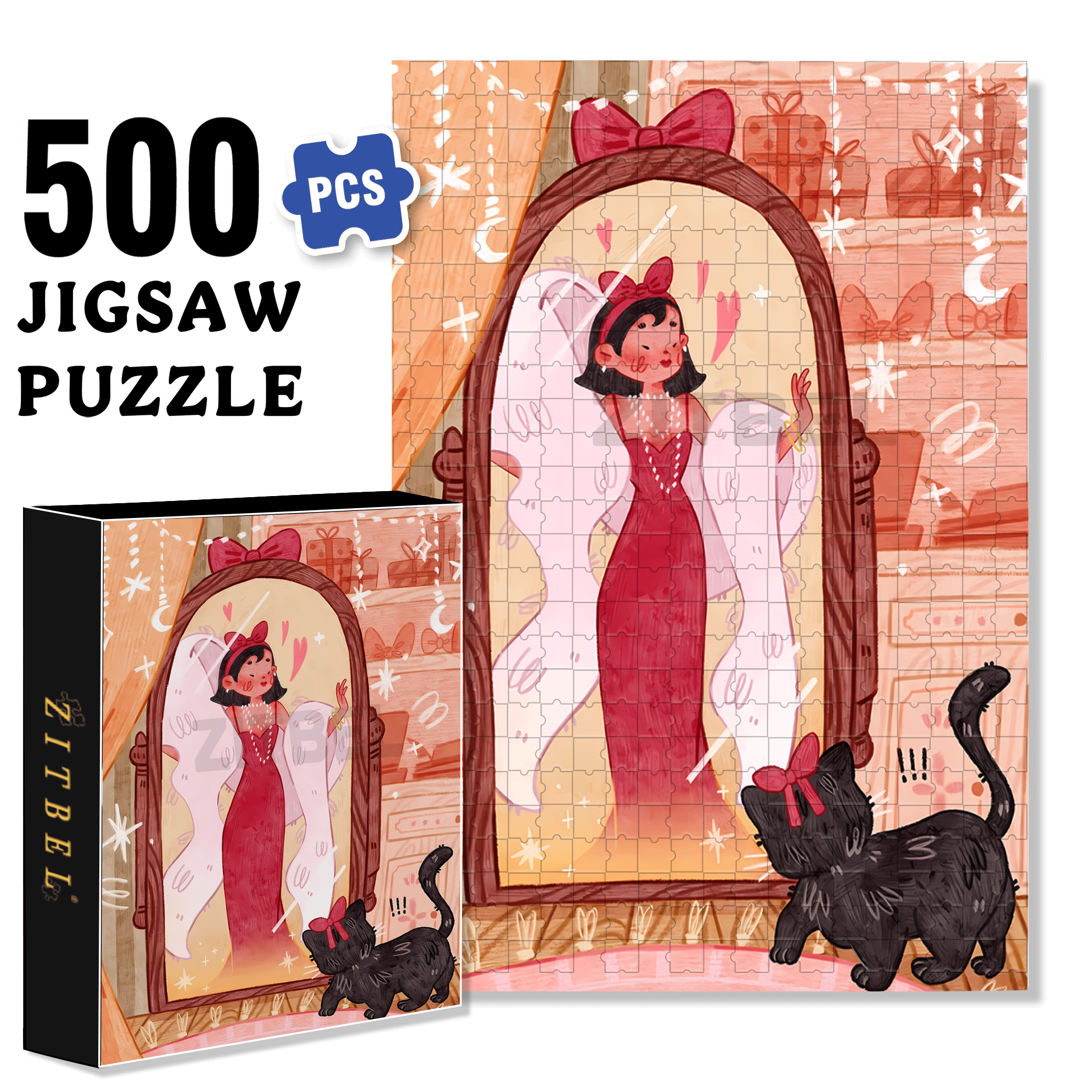 Look In The Mirror 500pcs/1000pcs Jigsaw Puzzle, Scratch-Resistant, Interactive Family Game & Brain-Boosting DIY Decor, Perfect for Halloween, Christmas & New Year Gifts, Family Puzzle Game