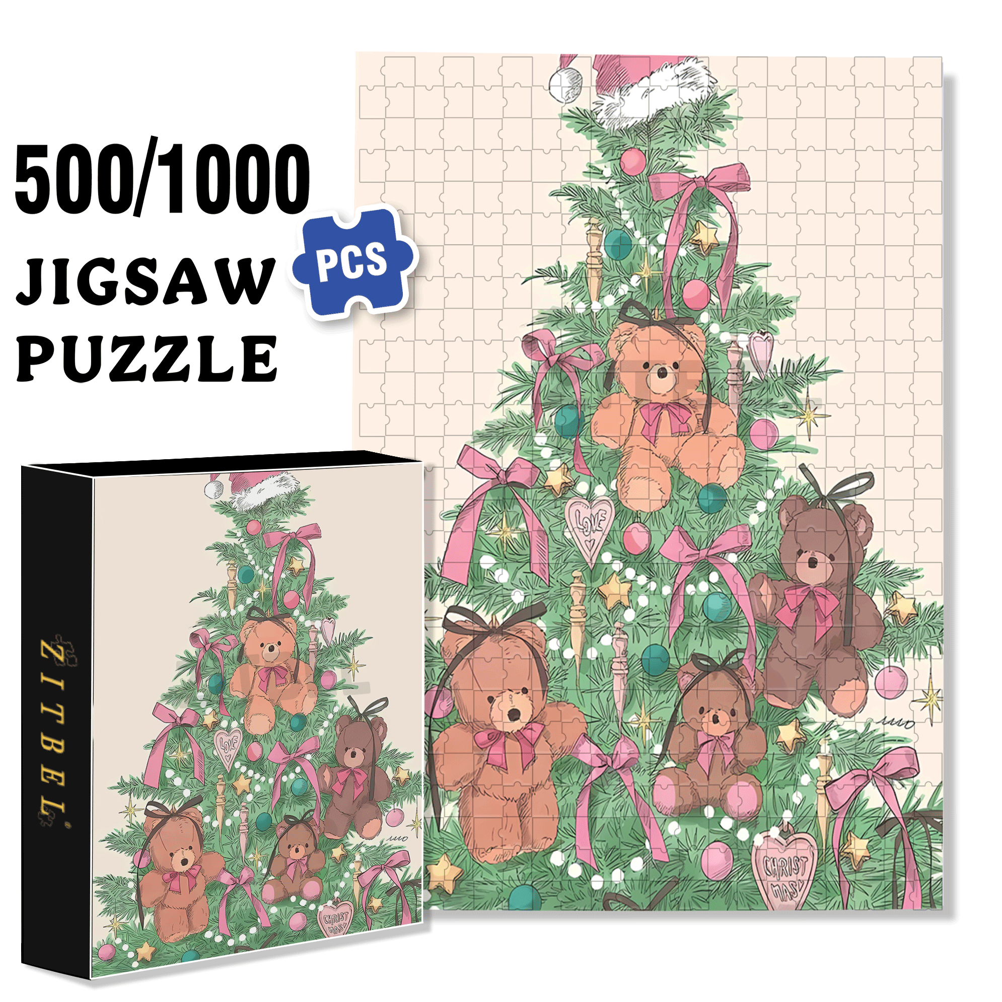 Love Christmas 500pcs/1000pcs Jigsaw Puzzle, Scratch-Resistant, Interactive Family Game & Brain-Boosting DIY Decor, Perfect for Halloween, Christmas & New Year Gifts, Family Puzzle Game