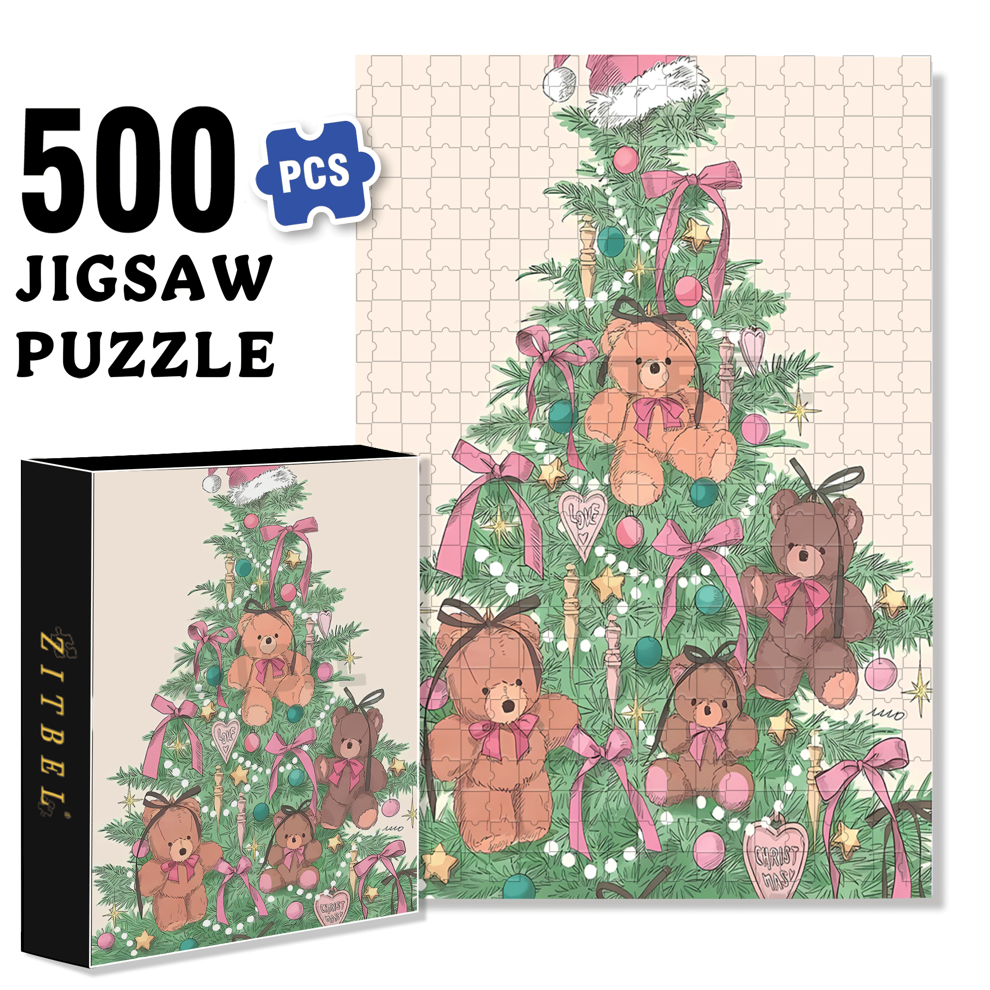 Love Christmas 500pcs/1000pcs Jigsaw Puzzle, Scratch-Resistant, Interactive Family Game & Brain-Boosting DIY Decor, Perfect for Halloween, Christmas & New Year Gifts, Family Puzzle Game