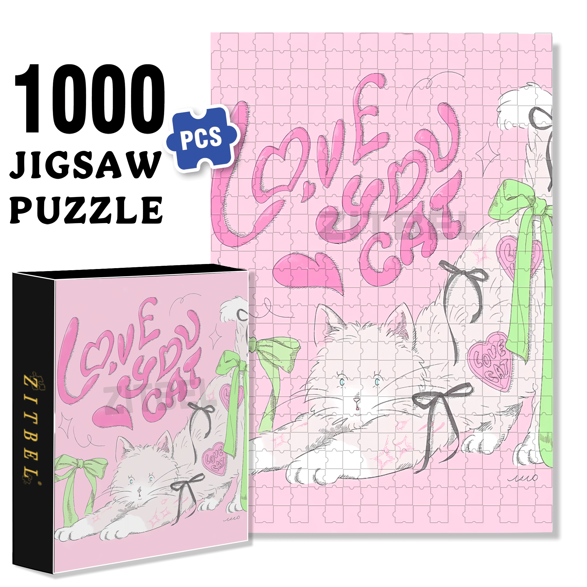 Love You Cat 500pcs/1000pcs Jigsaw Puzzle, Scratch-Resistant, Interactive Family Game & Brain-Boosting DIY Decor, Perfect for Halloween, Christmas & New Year Gifts, Family Puzzle Game