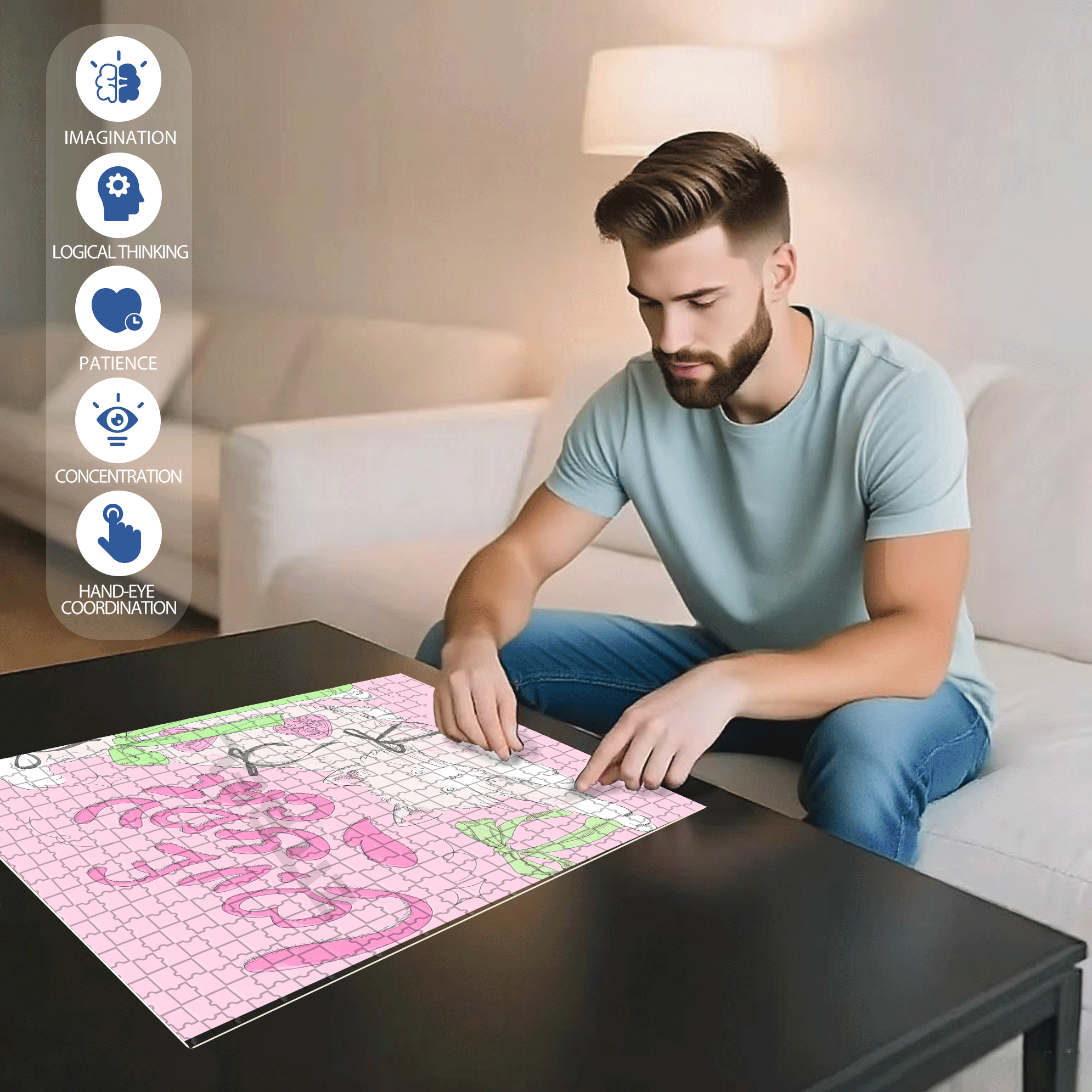 Love You Cat 500pcs/1000pcs Jigsaw Puzzle, Scratch-Resistant, Interactive Family Game & Brain-Boosting DIY Decor, Perfect for Halloween, Christmas & New Year Gifts, Family Puzzle Game