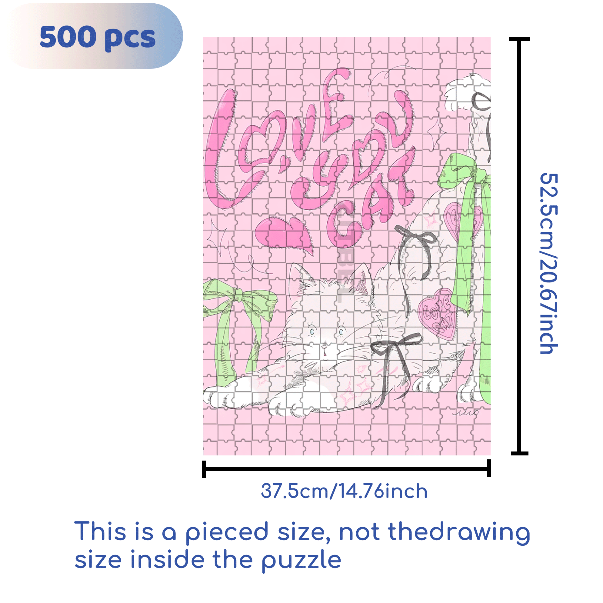 Love You Cat 500pcs/1000pcs Jigsaw Puzzle, Scratch-Resistant, Interactive Family Game & Brain-Boosting DIY Decor, Perfect for Halloween, Christmas & New Year Gifts, Family Puzzle Game