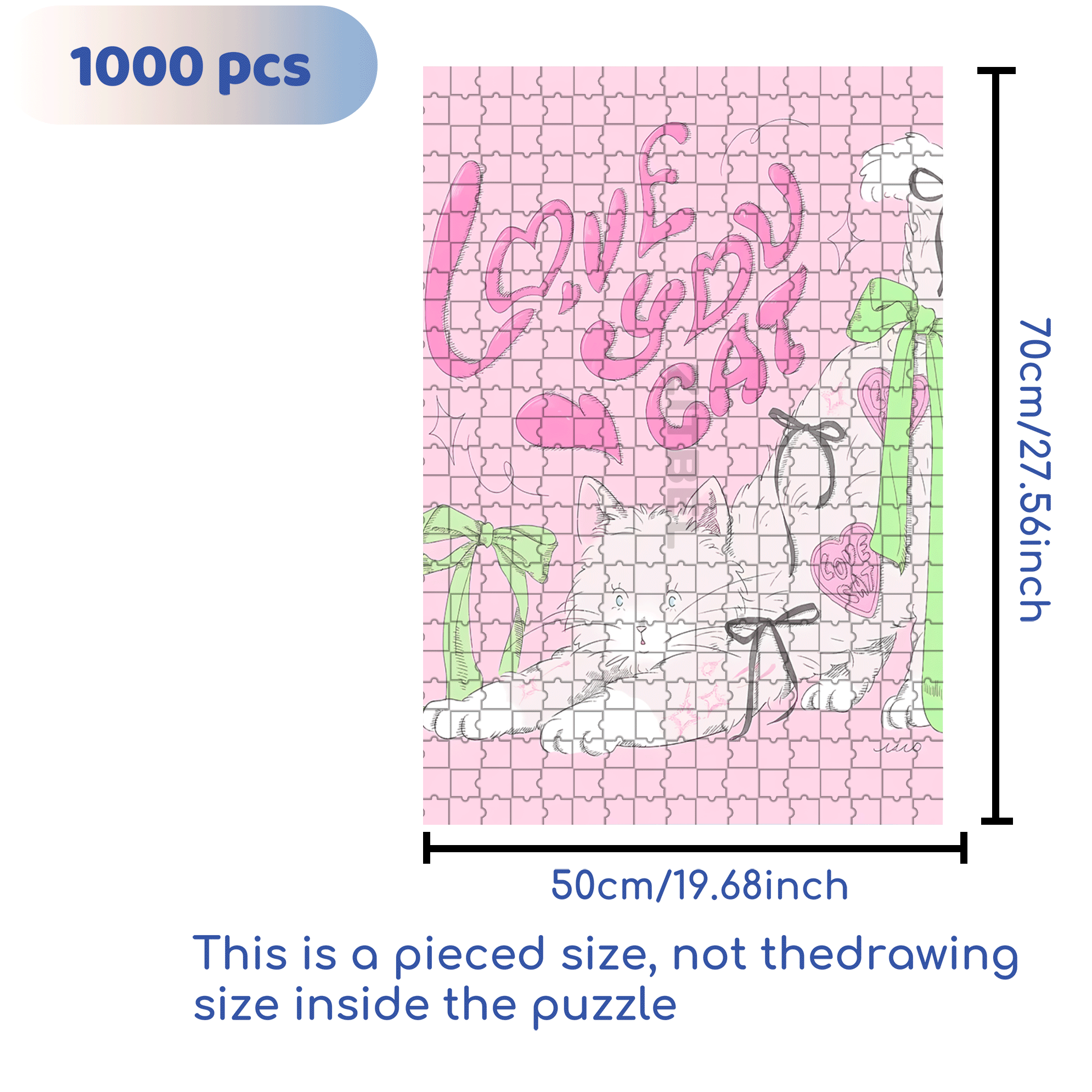 Love You Cat 500pcs/1000pcs Jigsaw Puzzle, Scratch-Resistant, Interactive Family Game & Brain-Boosting DIY Decor, Perfect for Halloween, Christmas & New Year Gifts, Family Puzzle Game