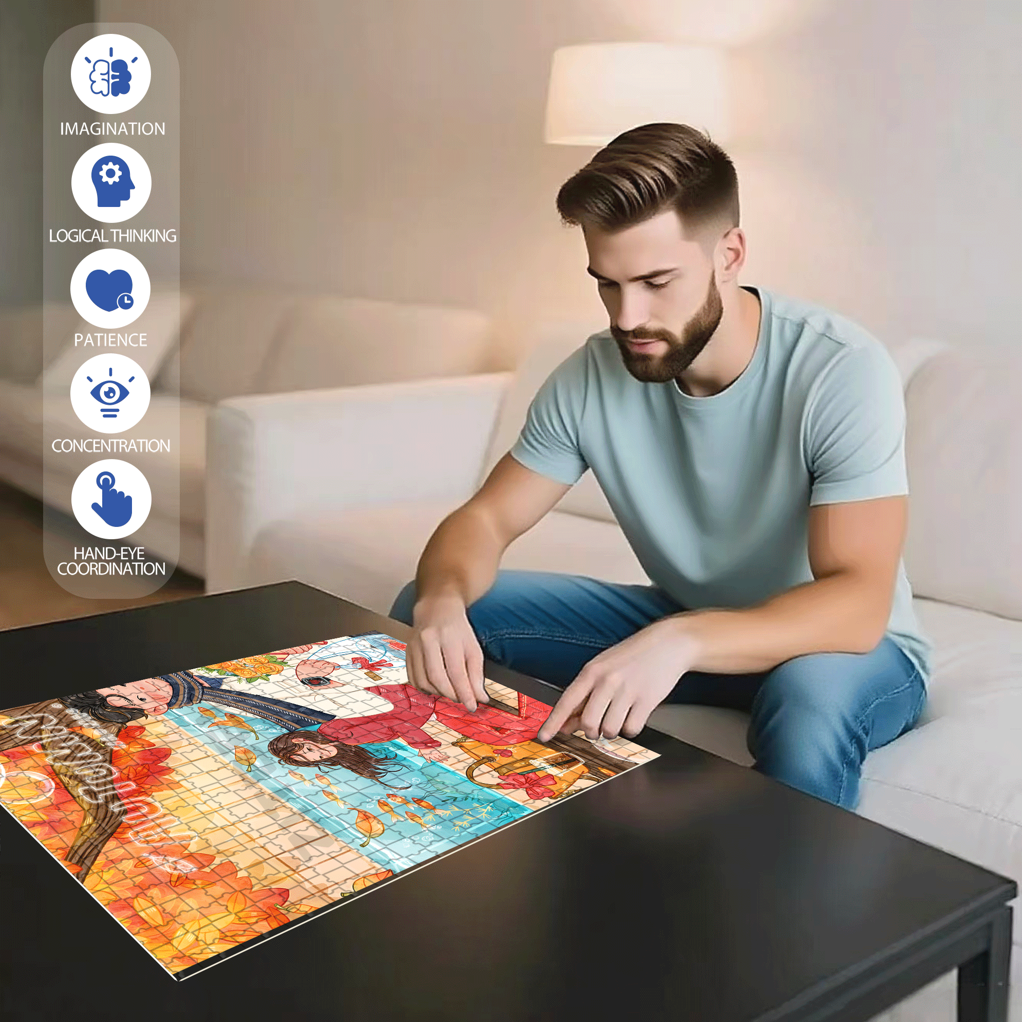 Lover's Eyes 500pcs/1000pcs Jigsaw Puzzle, Scratch-Resistant, Interactive Family Game & Brain-Boosting DIY Decor, Perfect for Halloween, Christmas & New Year Gifts, Family Puzzle Game