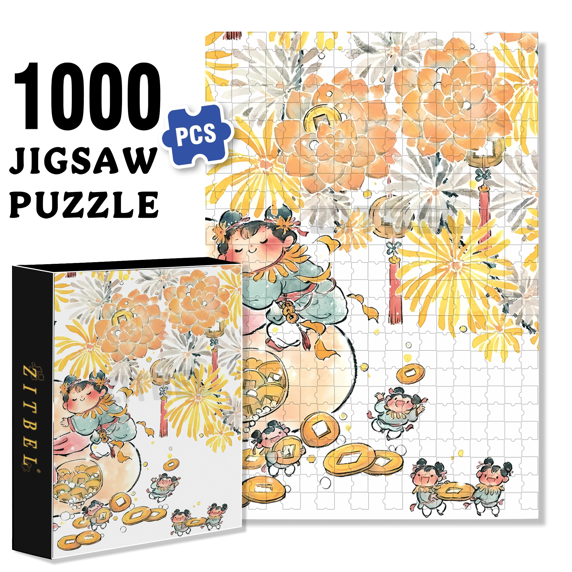 Luck In Making Money 500pcs/1000pcs Jigsaw Puzzle, Scratch-Resistant, Interactive Family Game & Brain-Boosting DIY Decor, Perfect for Halloween, Christmas & New Year Gifts, Family Puzzle Game