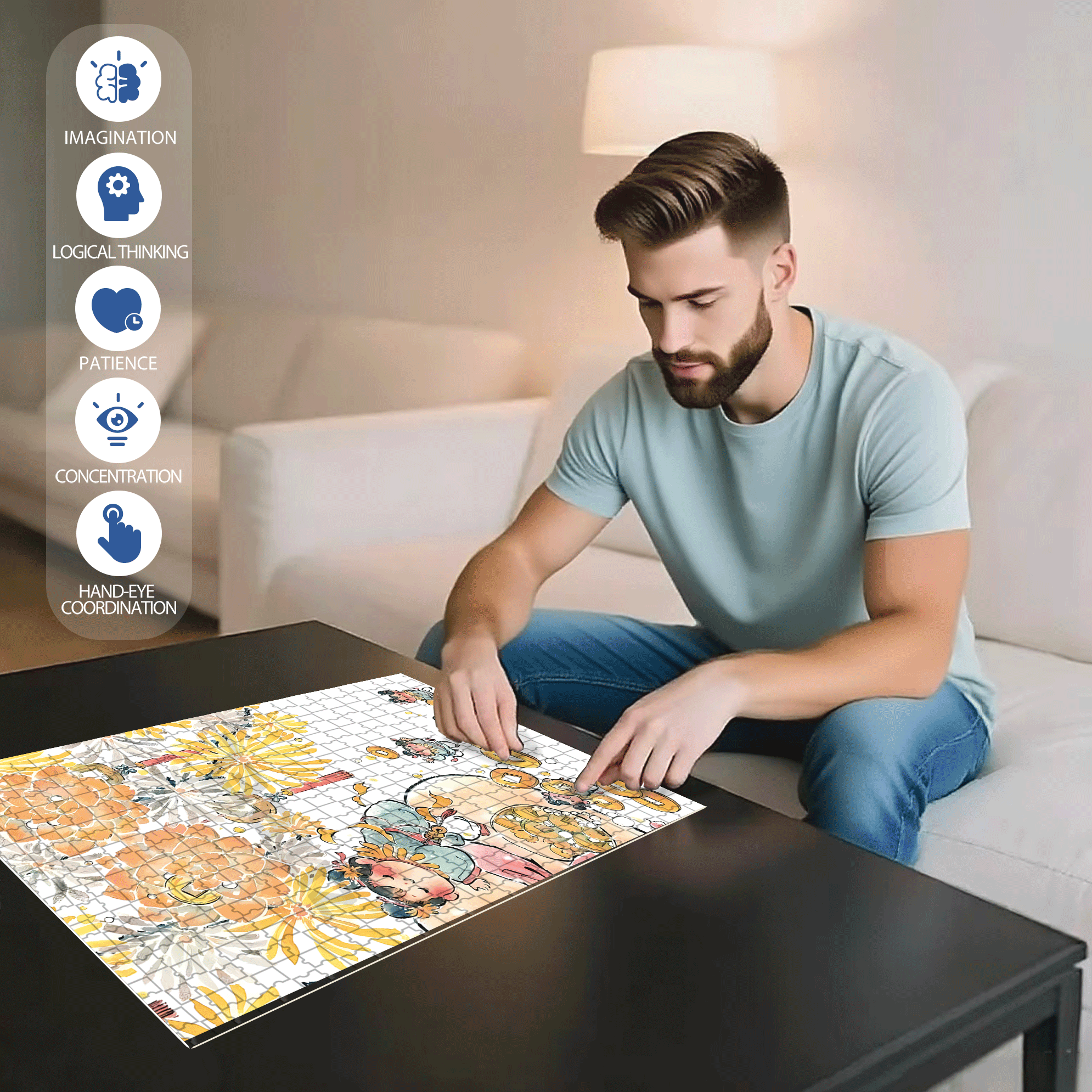 Luck In Making Money 500pcs/1000pcs Jigsaw Puzzle, Scratch-Resistant, Interactive Family Game & Brain-Boosting DIY Decor, Perfect for Halloween, Christmas & New Year Gifts, Family Puzzle Game
