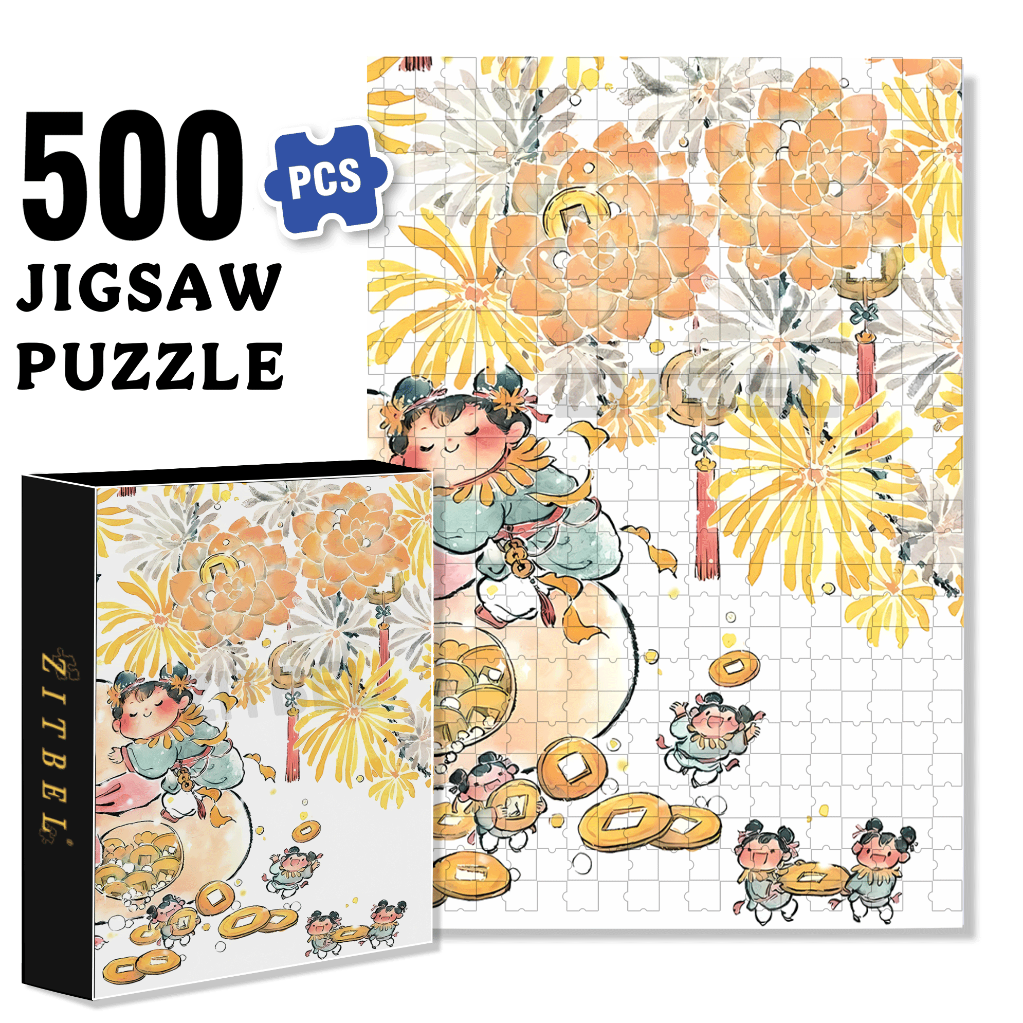 Luck In Making Money 500pcs/1000pcs Jigsaw Puzzle, Scratch-Resistant, Interactive Family Game & Brain-Boosting DIY Decor, Perfect for Halloween, Christmas & New Year Gifts, Family Puzzle Game