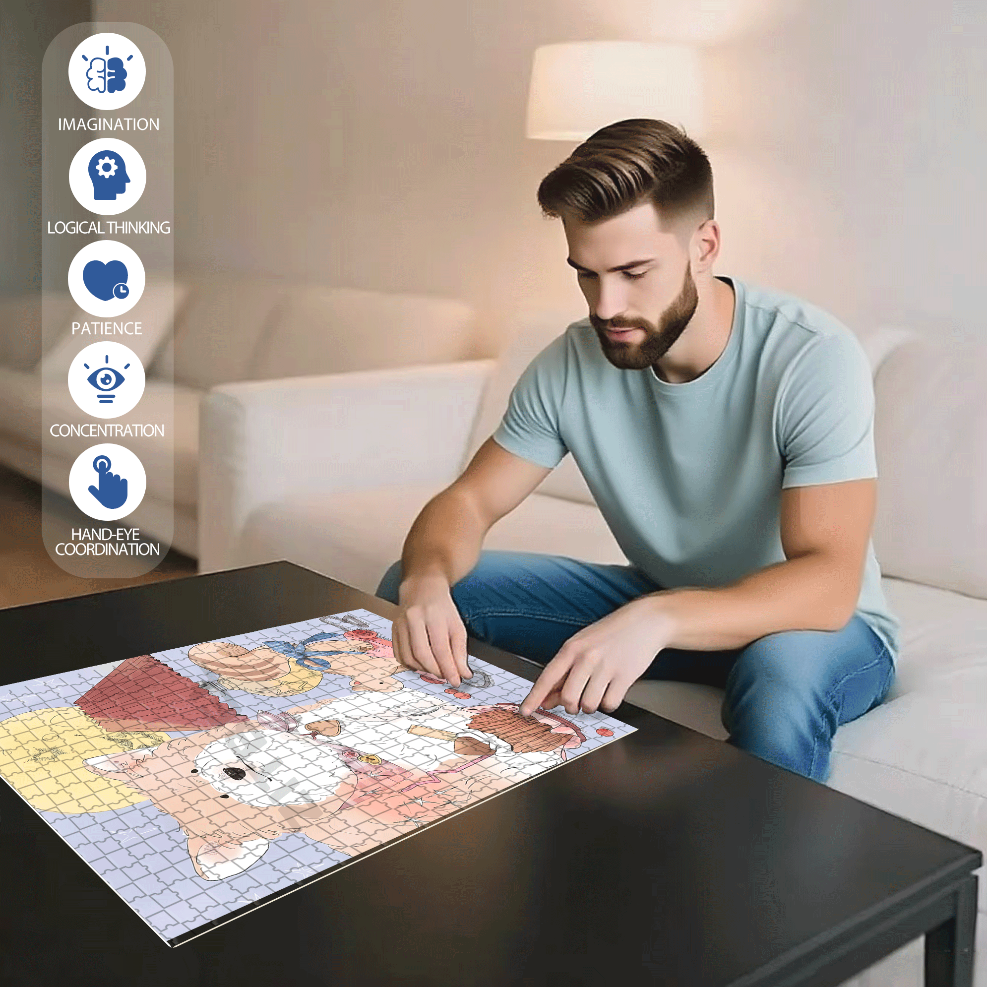 Lucky 500pcs/1000pcs Jigsaw Puzzle, Scratch-Resistant, Interactive Family Game & Brain-Boosting DIY Decor, Perfect for Halloween, Christmas & New Year Gifts, Family Puzzle Game