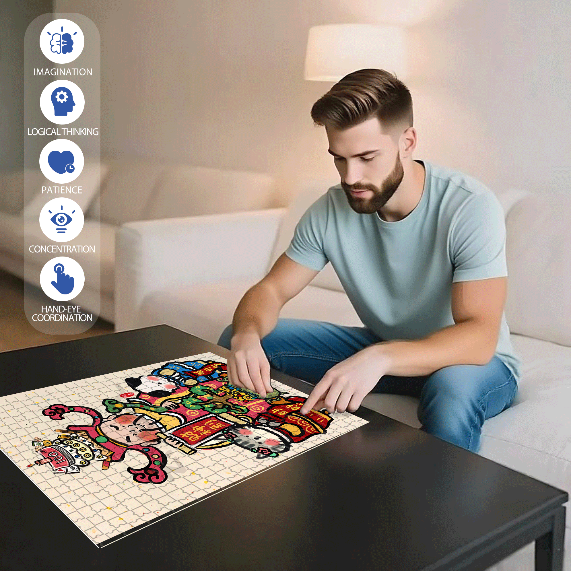 Mammon 500pcs/1000pcs Jigsaw Puzzle, Scratch-Resistant, Interactive Family Game & Brain-Boosting DIY Decor, Perfect for Halloween, Christmas & New Year Gifts, Family Puzzle Game