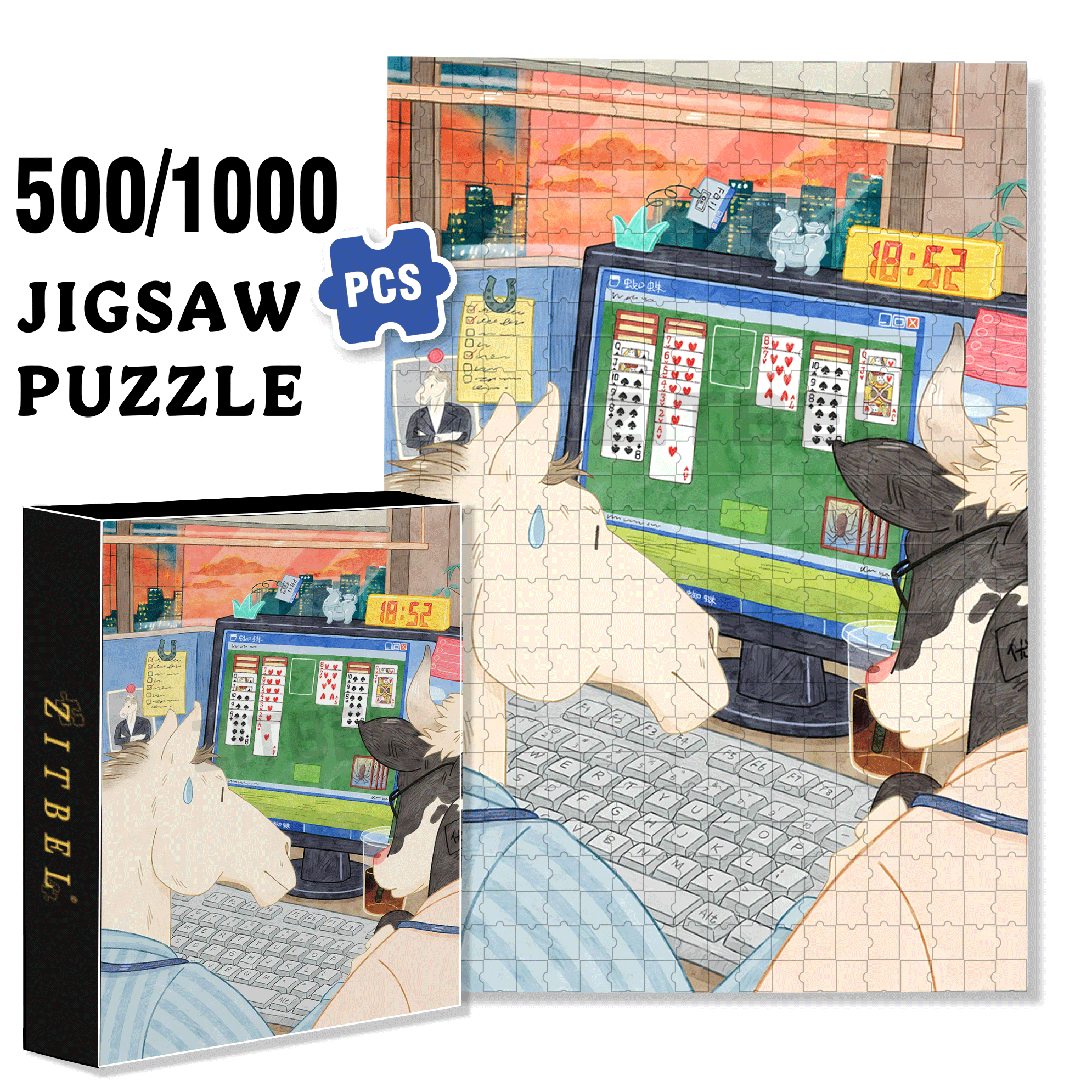 Monday 500pcs/1000pcs Jigsaw Puzzle, Scratch-Resistant, Interactive Family Game & Brain-Boosting DIY Decor, Perfect for Halloween, Christmas & New Year Gifts, Family Puzzle Game