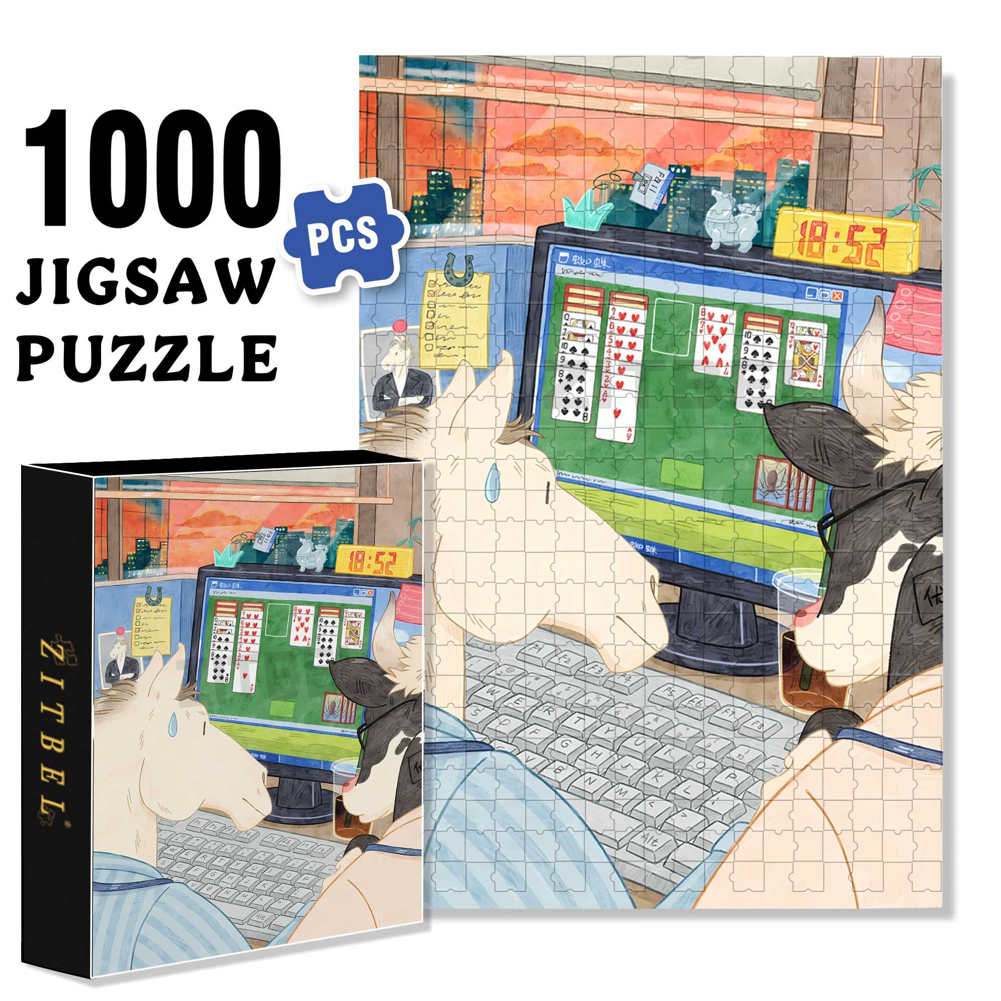 Monday 500pcs/1000pcs Jigsaw Puzzle, Scratch-Resistant, Interactive Family Game & Brain-Boosting DIY Decor, Perfect for Halloween, Christmas & New Year Gifts, Family Puzzle Game