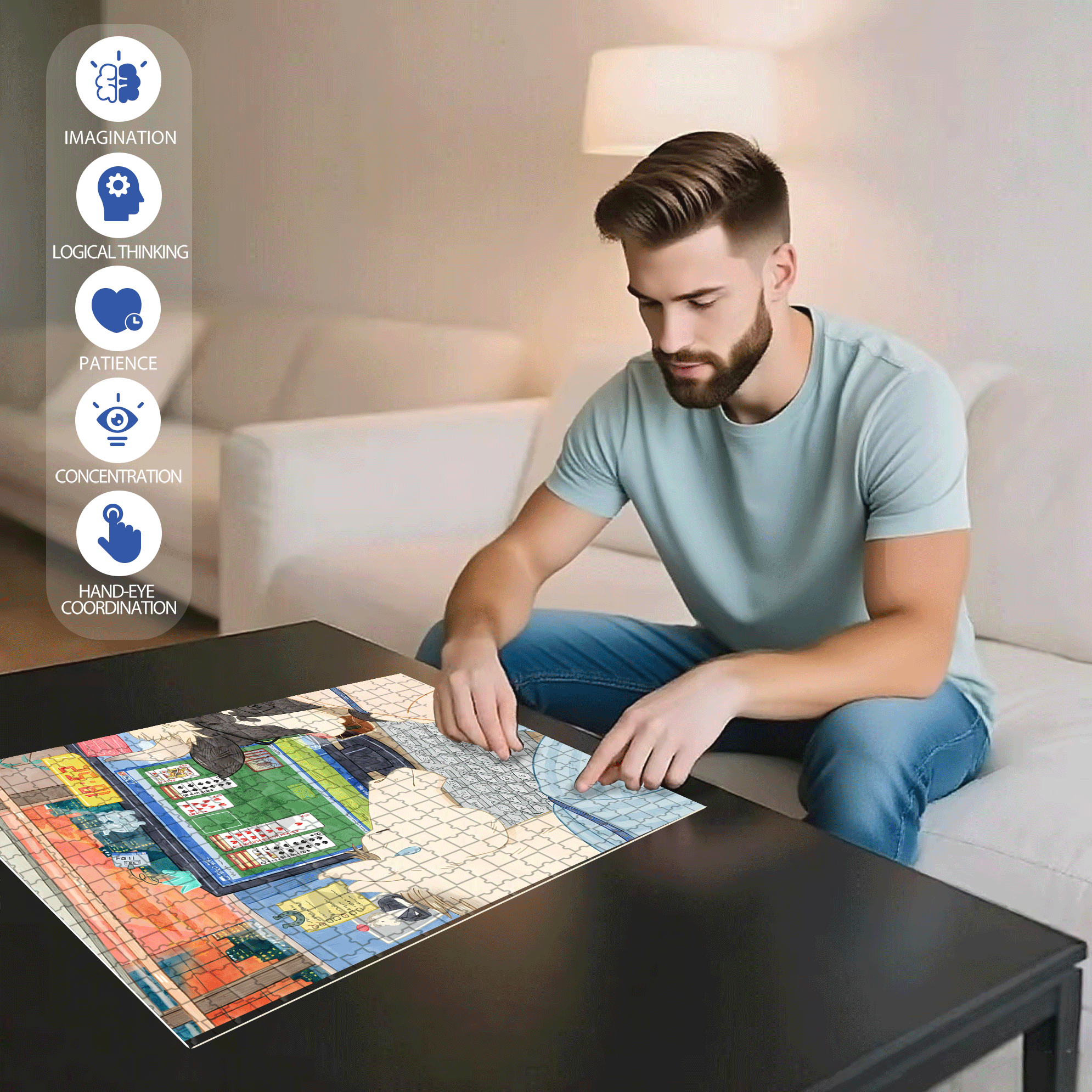Monday 500pcs/1000pcs Jigsaw Puzzle, Scratch-Resistant, Interactive Family Game & Brain-Boosting DIY Decor, Perfect for Halloween, Christmas & New Year Gifts, Family Puzzle Game