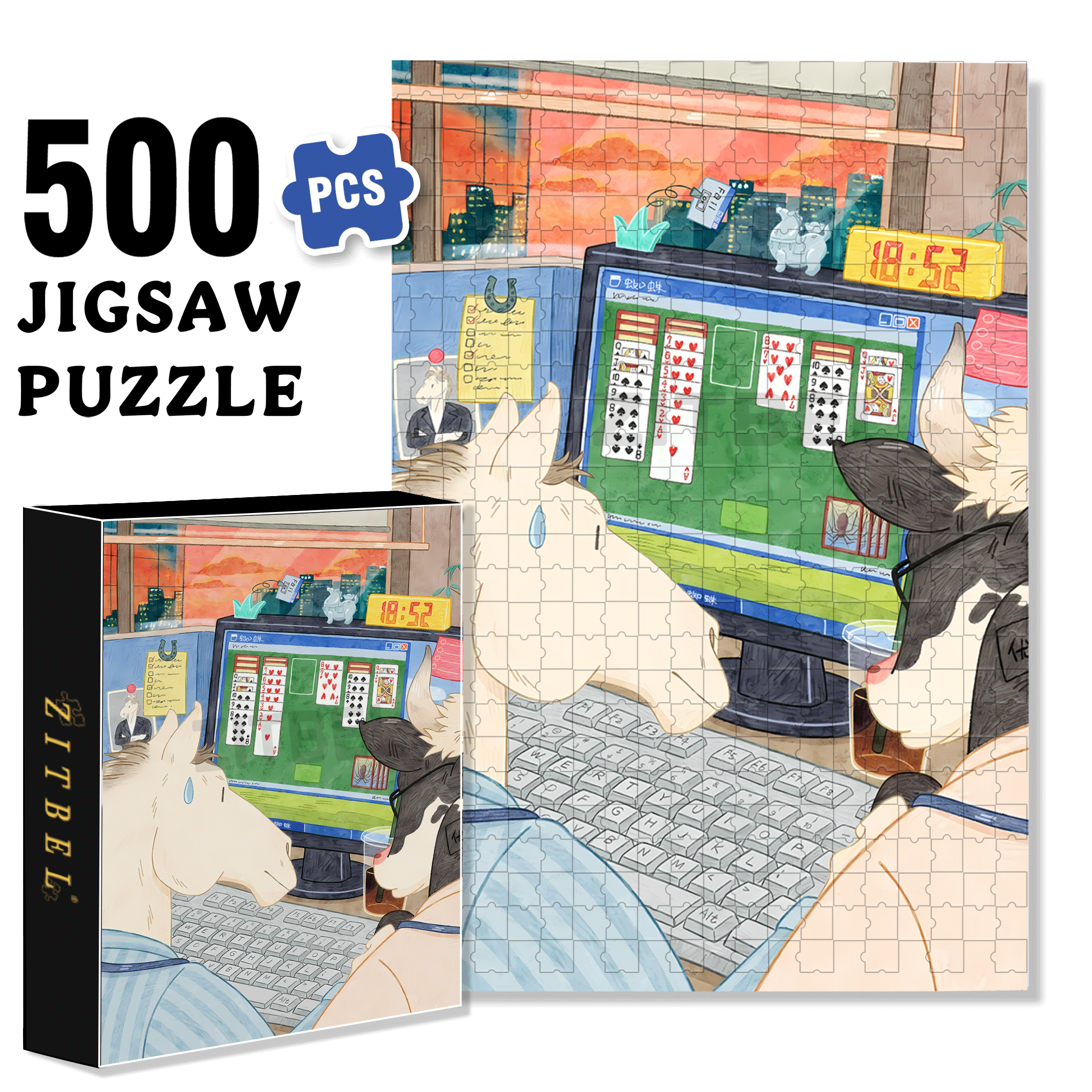 Monday 500pcs/1000pcs Jigsaw Puzzle, Scratch-Resistant, Interactive Family Game & Brain-Boosting DIY Decor, Perfect for Halloween, Christmas & New Year Gifts, Family Puzzle Game