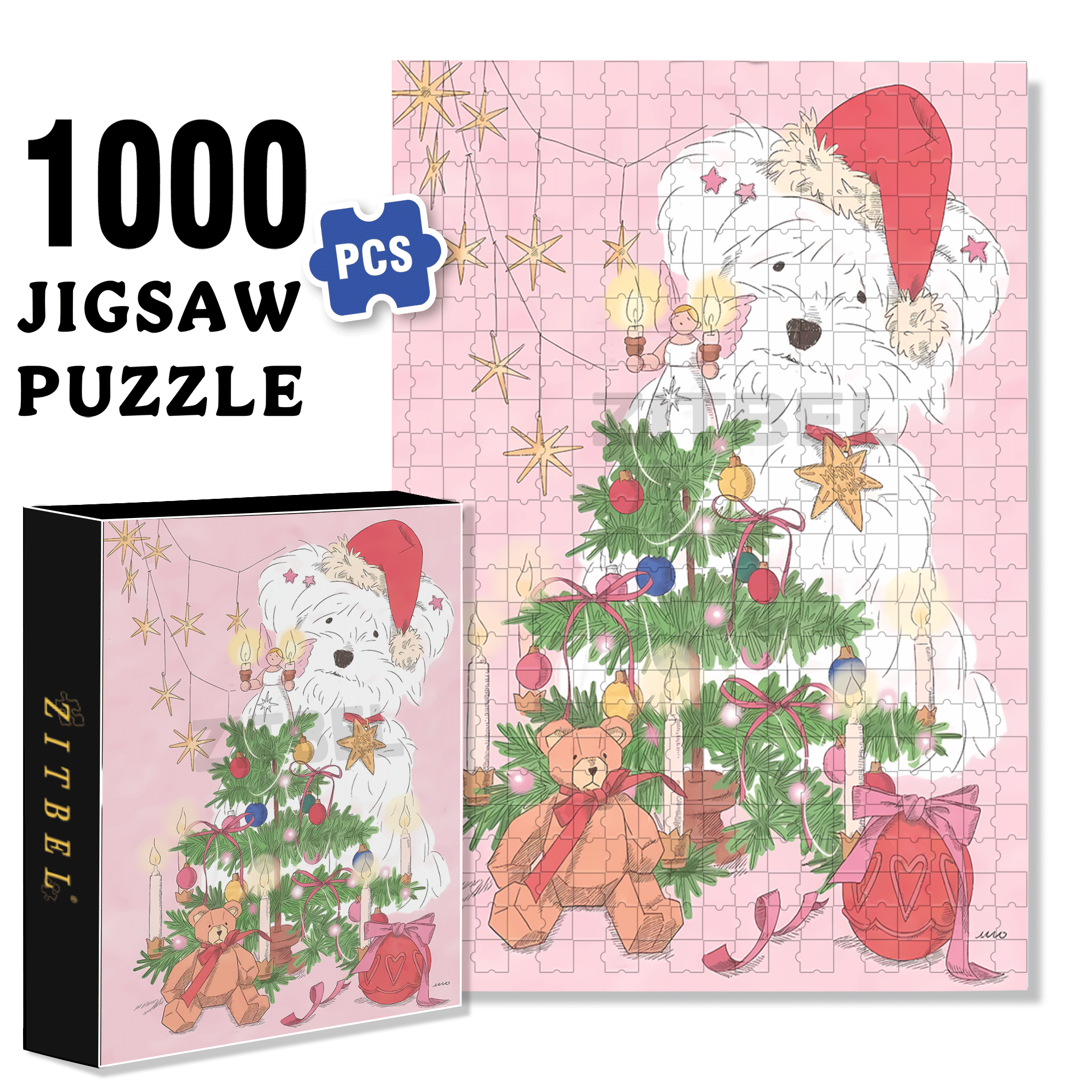 Pink Christmas 500pcs/1000pcs Jigsaw Puzzle, Scratch-Resistant, Interactive Family Game & Brain-Boosting DIY Decor, Perfect for Halloween, Christmas & New Year Gifts, Family Puzzle Game