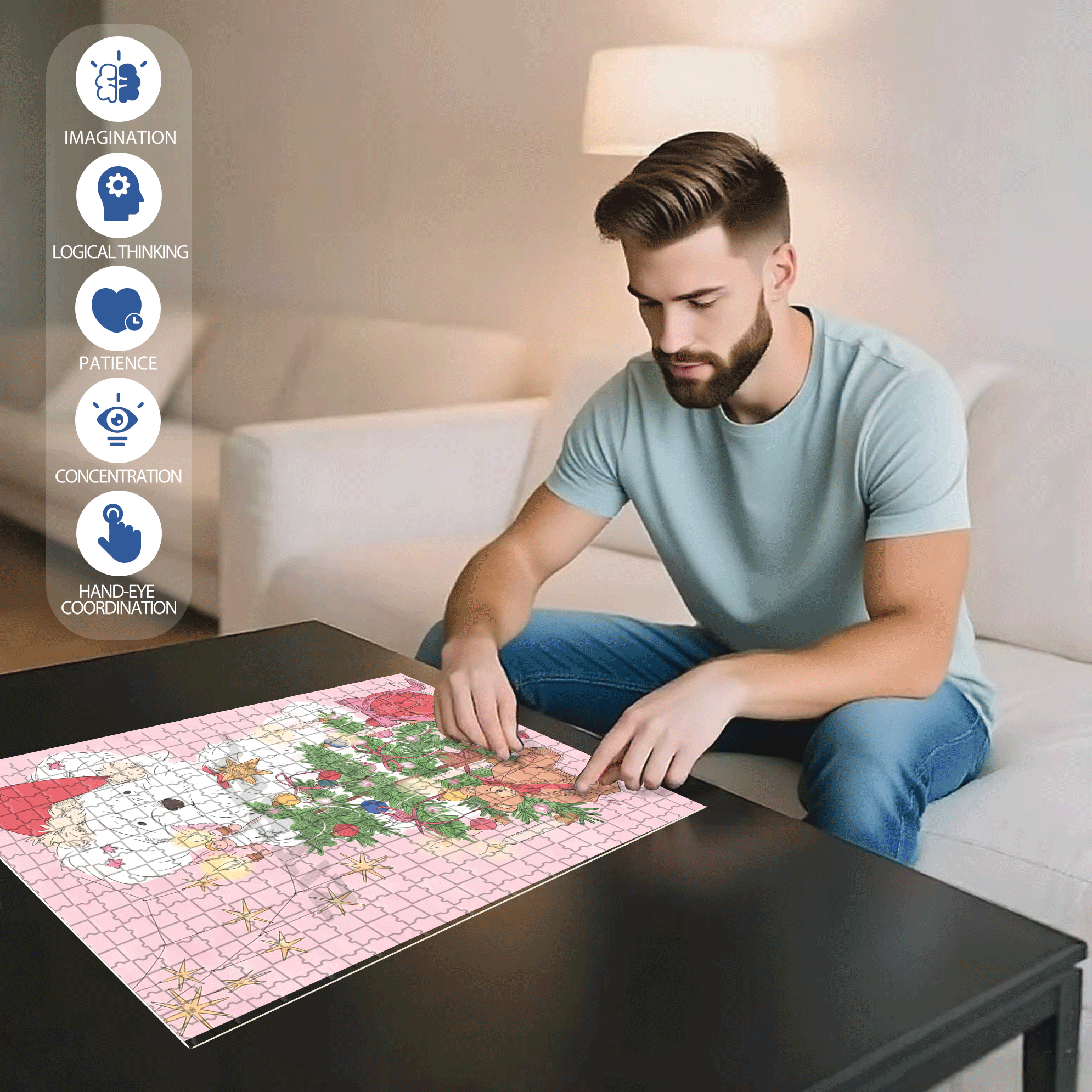Pink Christmas 500pcs/1000pcs Jigsaw Puzzle, Scratch-Resistant, Interactive Family Game & Brain-Boosting DIY Decor, Perfect for Halloween, Christmas & New Year Gifts, Family Puzzle Game