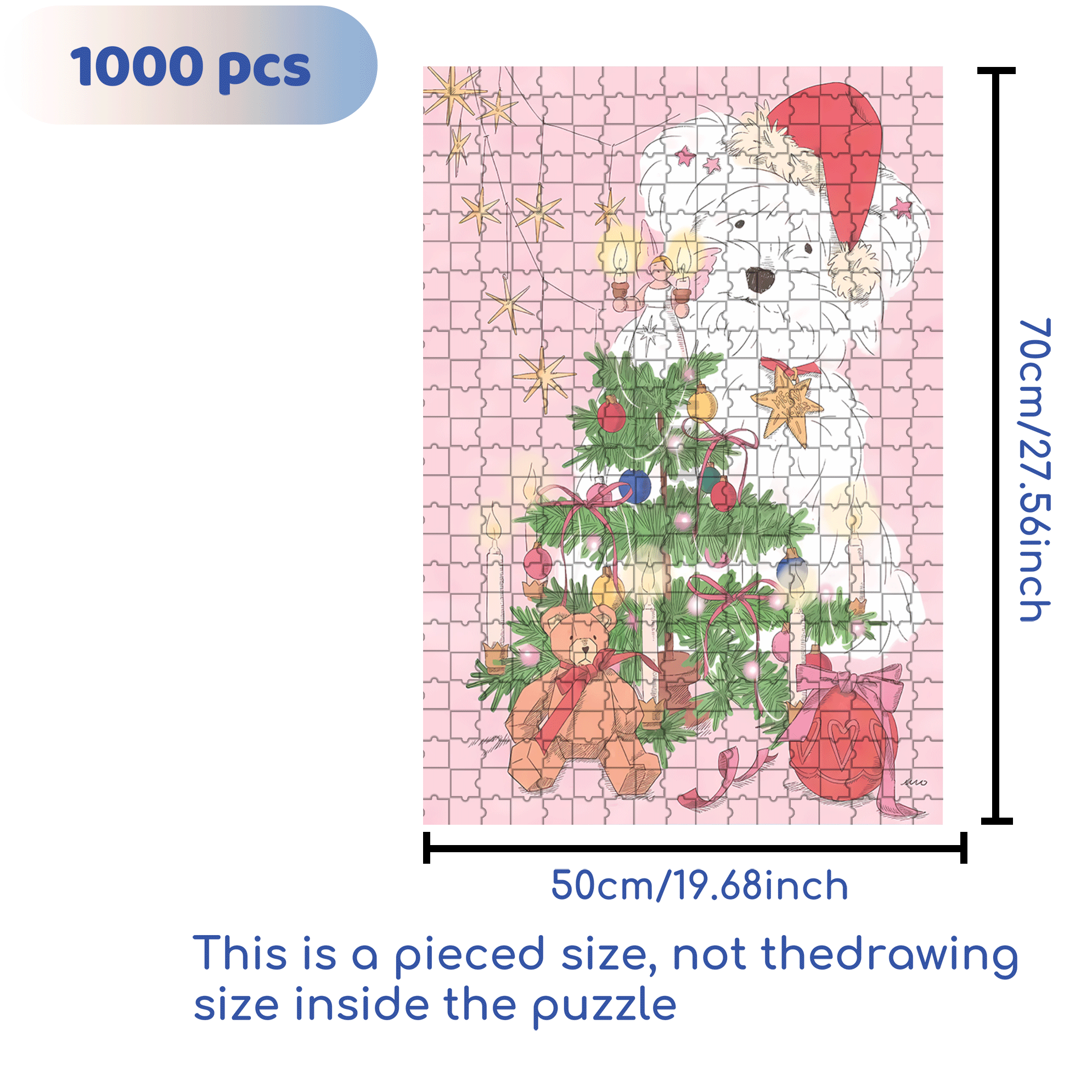 Pink Christmas 500pcs/1000pcs Jigsaw Puzzle, Scratch-Resistant, Interactive Family Game & Brain-Boosting DIY Decor, Perfect for Halloween, Christmas & New Year Gifts, Family Puzzle Game