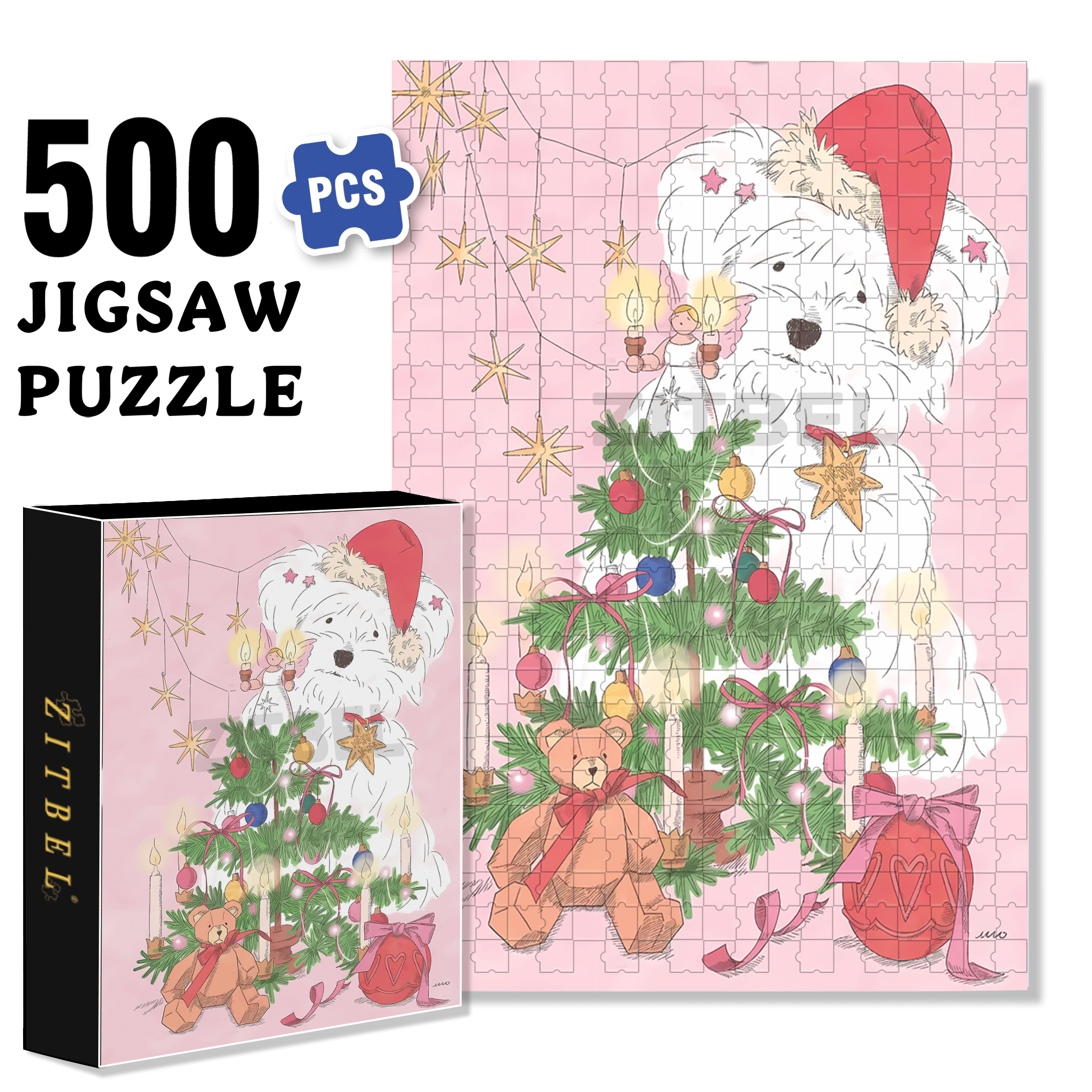 Pink Christmas 500pcs/1000pcs Jigsaw Puzzle, Scratch-Resistant, Interactive Family Game & Brain-Boosting DIY Decor, Perfect for Halloween, Christmas & New Year Gifts, Family Puzzle Game