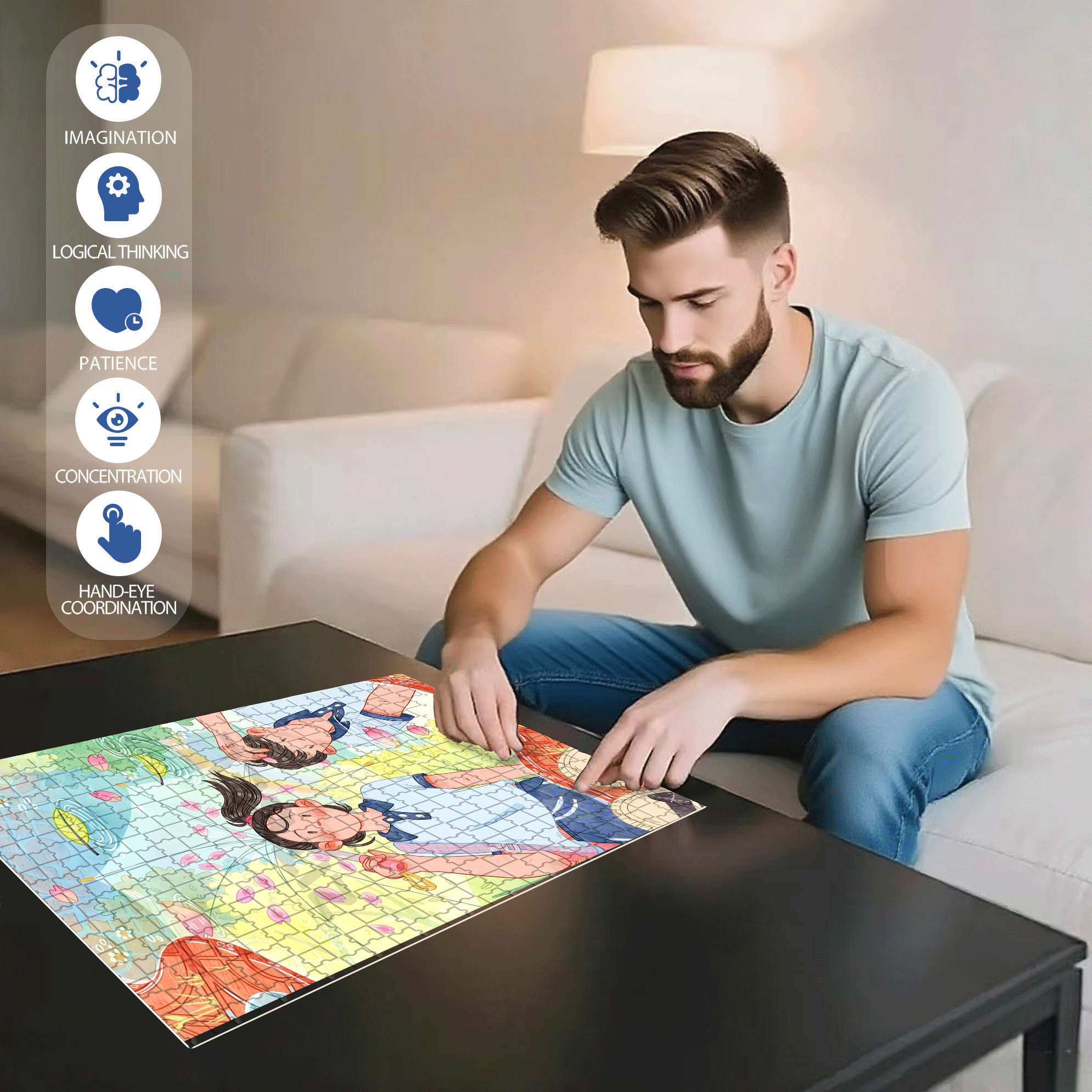 Reflection of Youth 500pcs/1000pcs Jigsaw Puzzle, Scratch-Resistant, Interactive Family Game & Brain-Boosting DIY Decor, Perfect for Halloween, Christmas & New Year Gifts, Family Puzzle Game