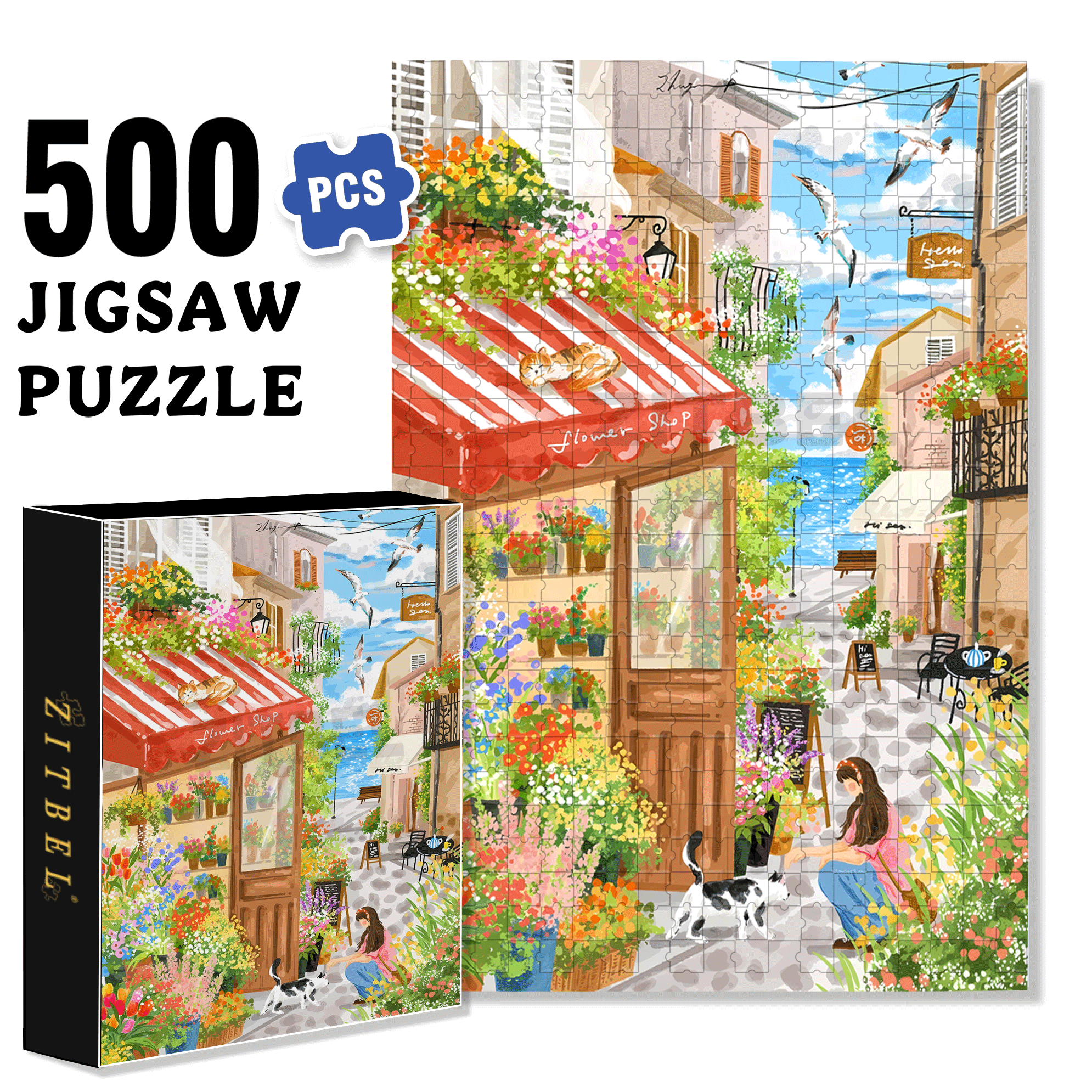Romantic Seaside Town 500pcs/1000pcs Jigsaw Puzzle, Scratch-Resistant, Interactive Family Game & Brain-Boosting DIY Decor, Perfect for Halloween, Christmas & New Year Gifts, Family Puzzle Game