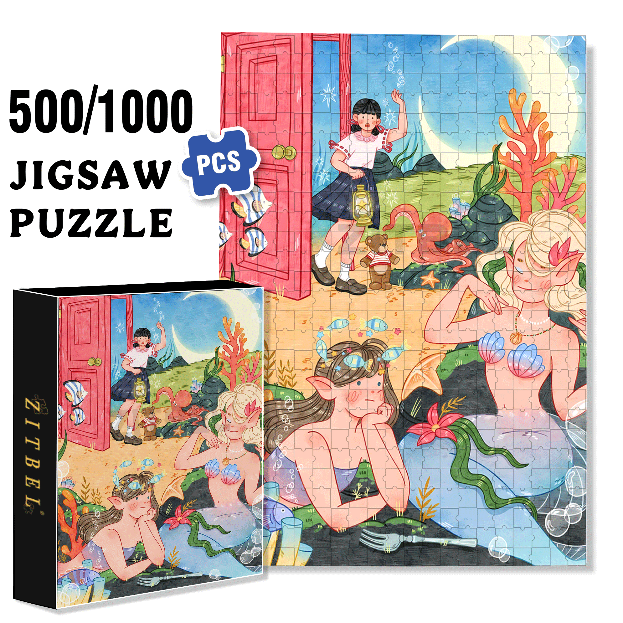 Run Into The Ocean 500pcs/1000pcs Jigsaw Puzzle, Scratch-Resistant, Interactive Family Game & Brain-Boosting DIY Decor, Perfect for Halloween, Christmas & New Year Gifts, Family Puzzle Game