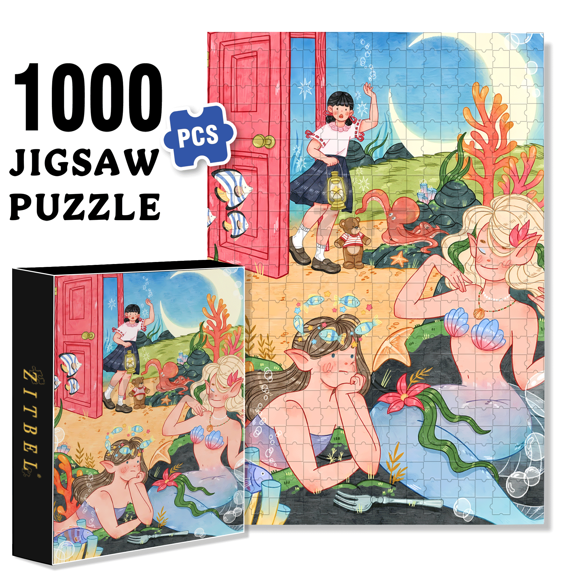Run Into The Ocean 500pcs/1000pcs Jigsaw Puzzle, Scratch-Resistant, Interactive Family Game & Brain-Boosting DIY Decor, Perfect for Halloween, Christmas & New Year Gifts, Family Puzzle Game
