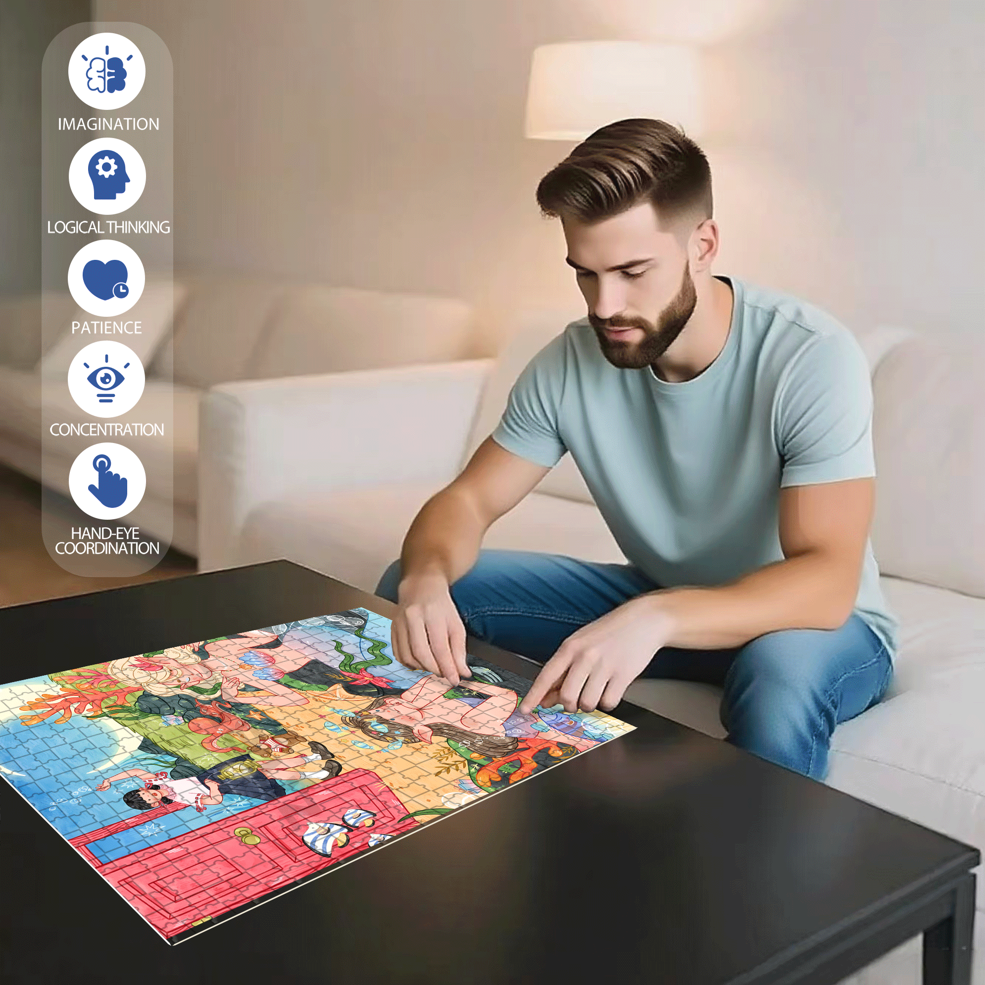 Run Into The Ocean 500pcs/1000pcs Jigsaw Puzzle, Scratch-Resistant, Interactive Family Game & Brain-Boosting DIY Decor, Perfect for Halloween, Christmas & New Year Gifts, Family Puzzle Game