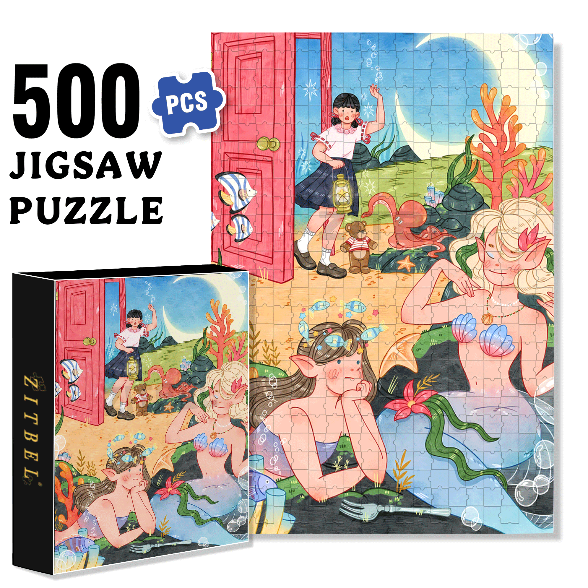 Run Into The Ocean 500pcs/1000pcs Jigsaw Puzzle, Scratch-Resistant, Interactive Family Game & Brain-Boosting DIY Decor, Perfect for Halloween, Christmas & New Year Gifts, Family Puzzle Game