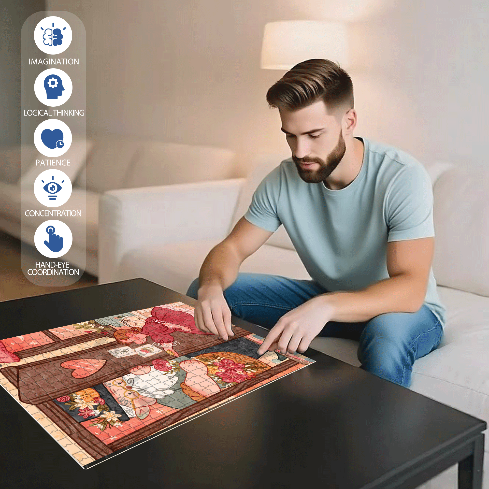 Starting From A Flower 500pcs/1000pcs Jigsaw Puzzle, Scratch-Resistant, Interactive Family Game & Brain-Boosting DIY Decor, Perfect for Halloween, Christmas & New Year Gifts, Family Puzzle Game