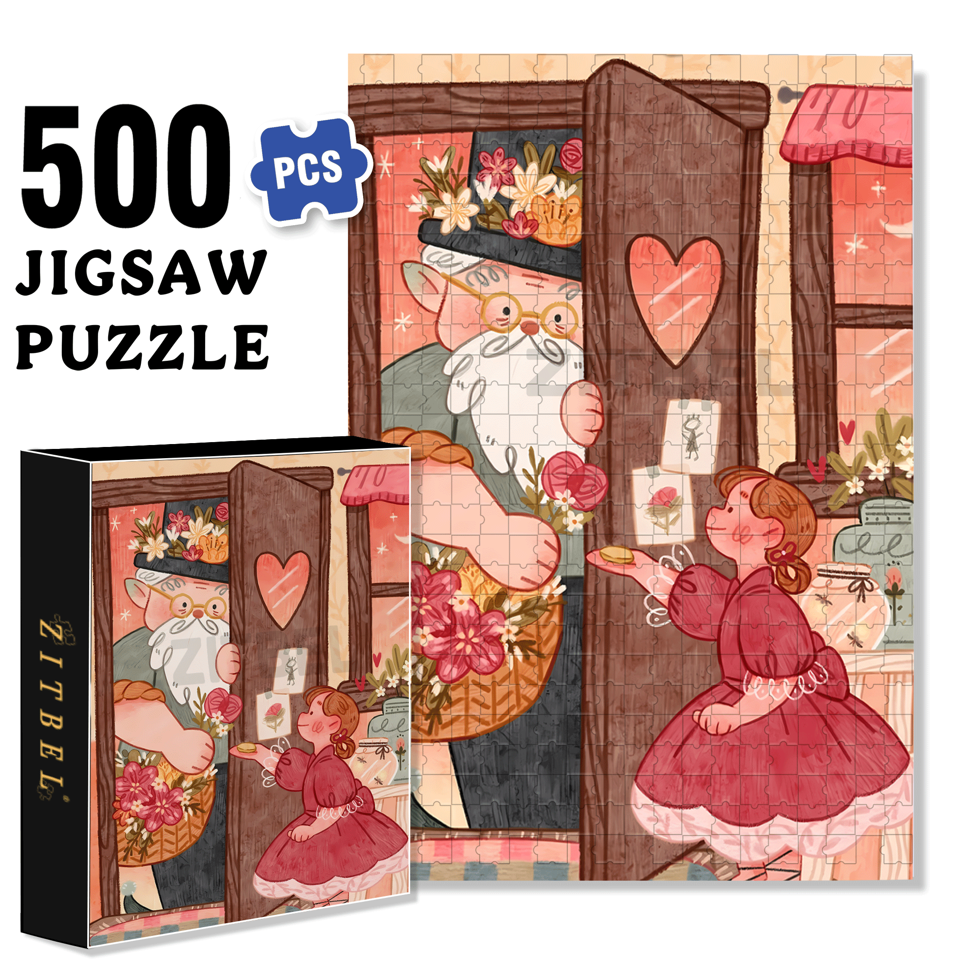 Starting From A Flower 500pcs/1000pcs Jigsaw Puzzle, Scratch-Resistant, Interactive Family Game & Brain-Boosting DIY Decor, Perfect for Halloween, Christmas & New Year Gifts, Family Puzzle Game