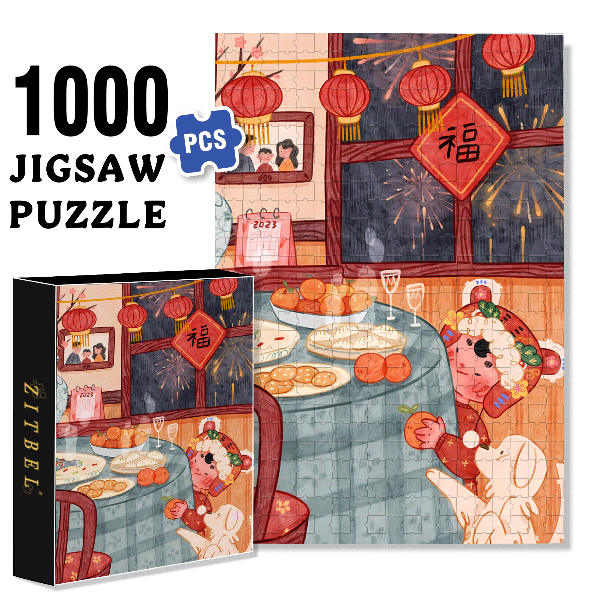 The Sound Of Firecrackers Clears The Old Year 500pcs/1000pcs Jigsaw Puzzle, Scratch-Resistant, Interactive Family Game & Brain-Boosting DIY Decor, Perfect for Halloween, Christmas & New Year Gifts, Family Puzzle Game