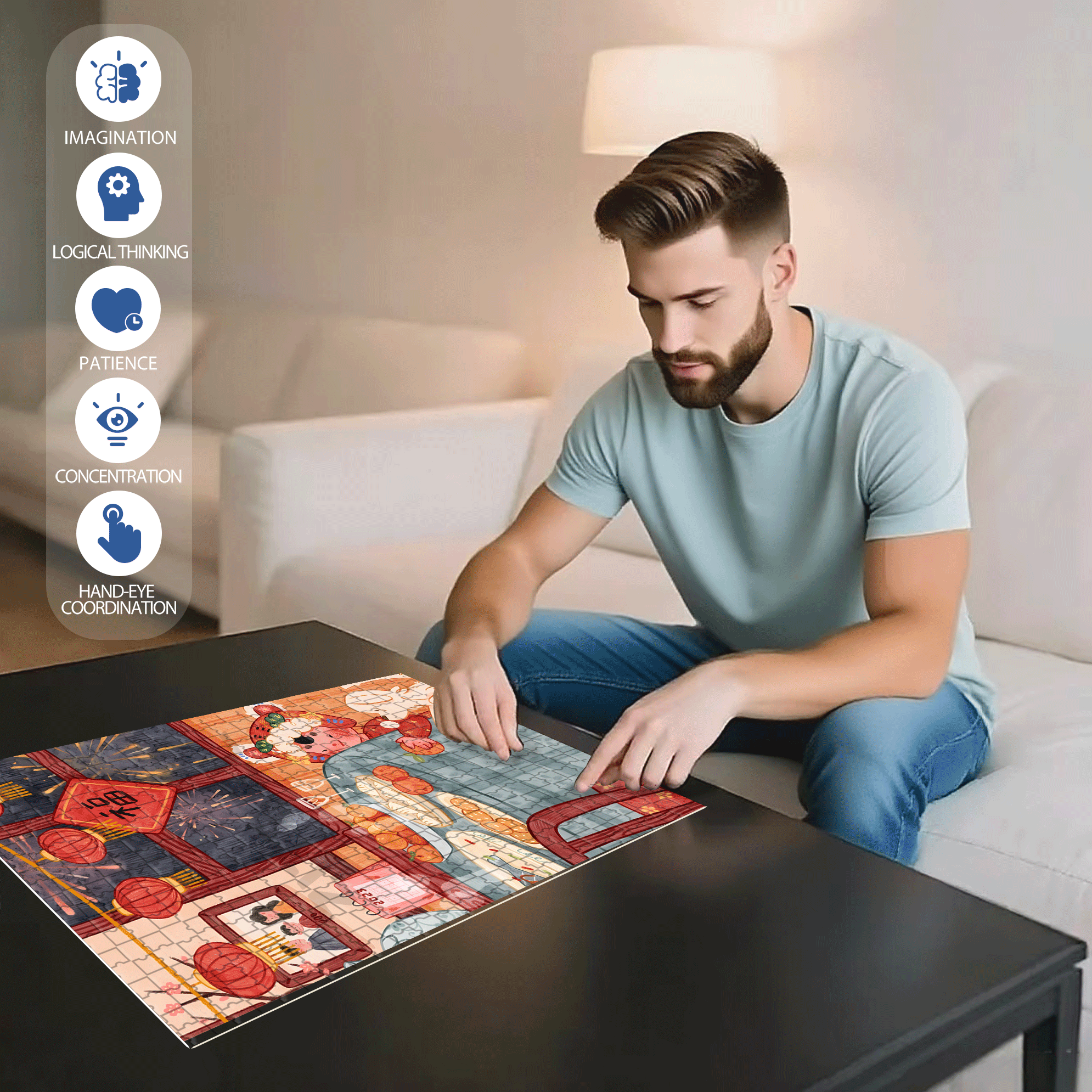 The Sound Of Firecrackers Clears The Old Year 500pcs/1000pcs Jigsaw Puzzle, Scratch-Resistant, Interactive Family Game & Brain-Boosting DIY Decor, Perfect for Halloween, Christmas & New Year Gifts, Family Puzzle Game