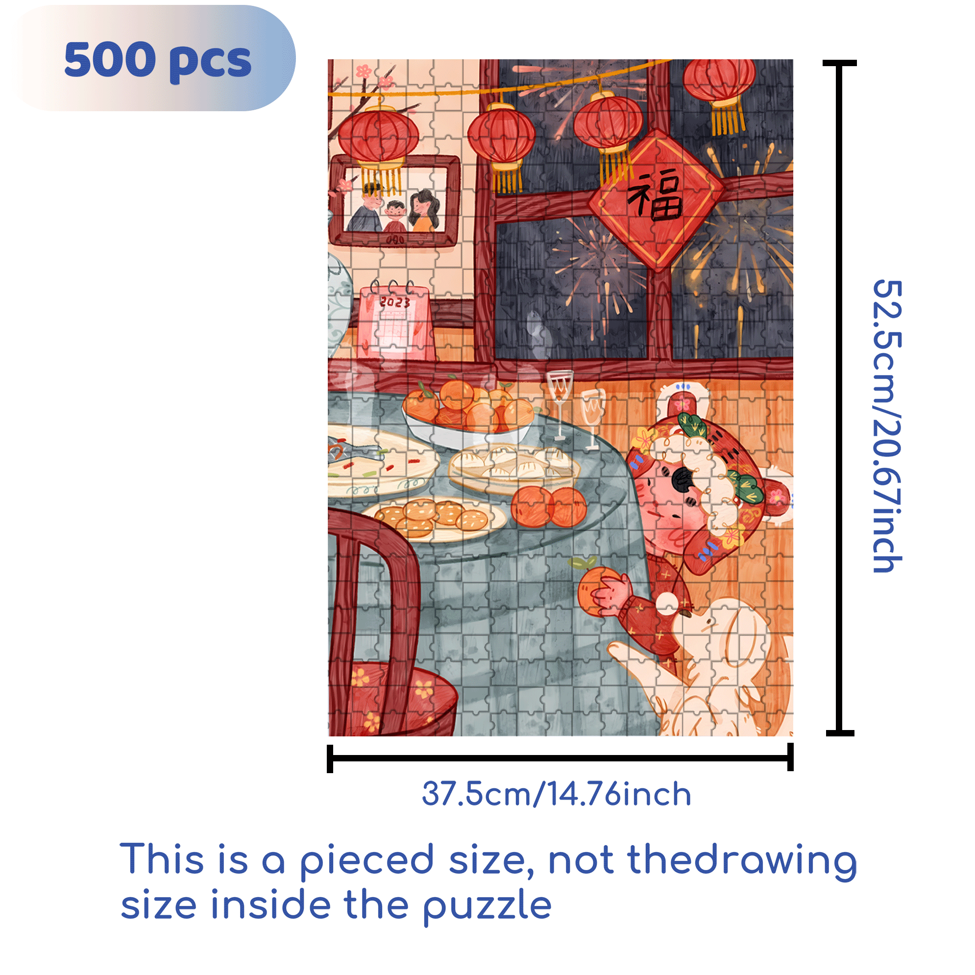 The Sound Of Firecrackers Clears The Old Year 500pcs/1000pcs Jigsaw Puzzle, Scratch-Resistant, Interactive Family Game & Brain-Boosting DIY Decor, Perfect for Halloween, Christmas & New Year Gifts, Family Puzzle Game