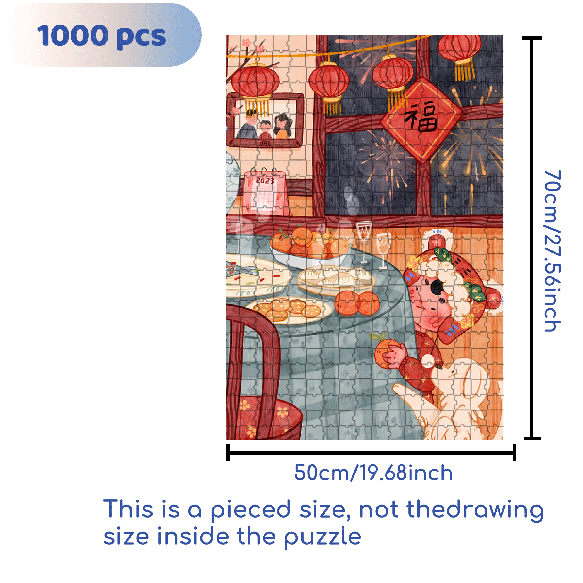 The Sound Of Firecrackers Clears The Old Year 500pcs/1000pcs Jigsaw Puzzle, Scratch-Resistant, Interactive Family Game & Brain-Boosting DIY Decor, Perfect for Halloween, Christmas & New Year Gifts, Family Puzzle Game