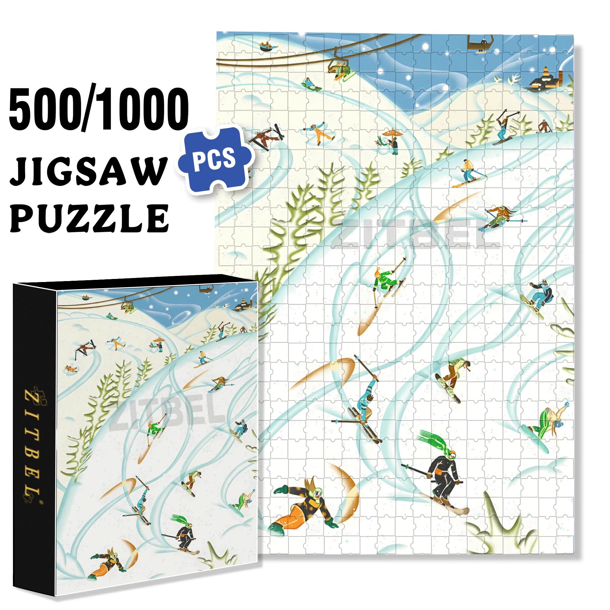 Winter Activities 500pcs/1000pcs Jigsaw Puzzle, Scratch-Resistant, Interactive Family Game & Brain-Boosting DIY Decor, Perfect for Halloween, Christmas & New Year Gifts, Family Puzzle Game