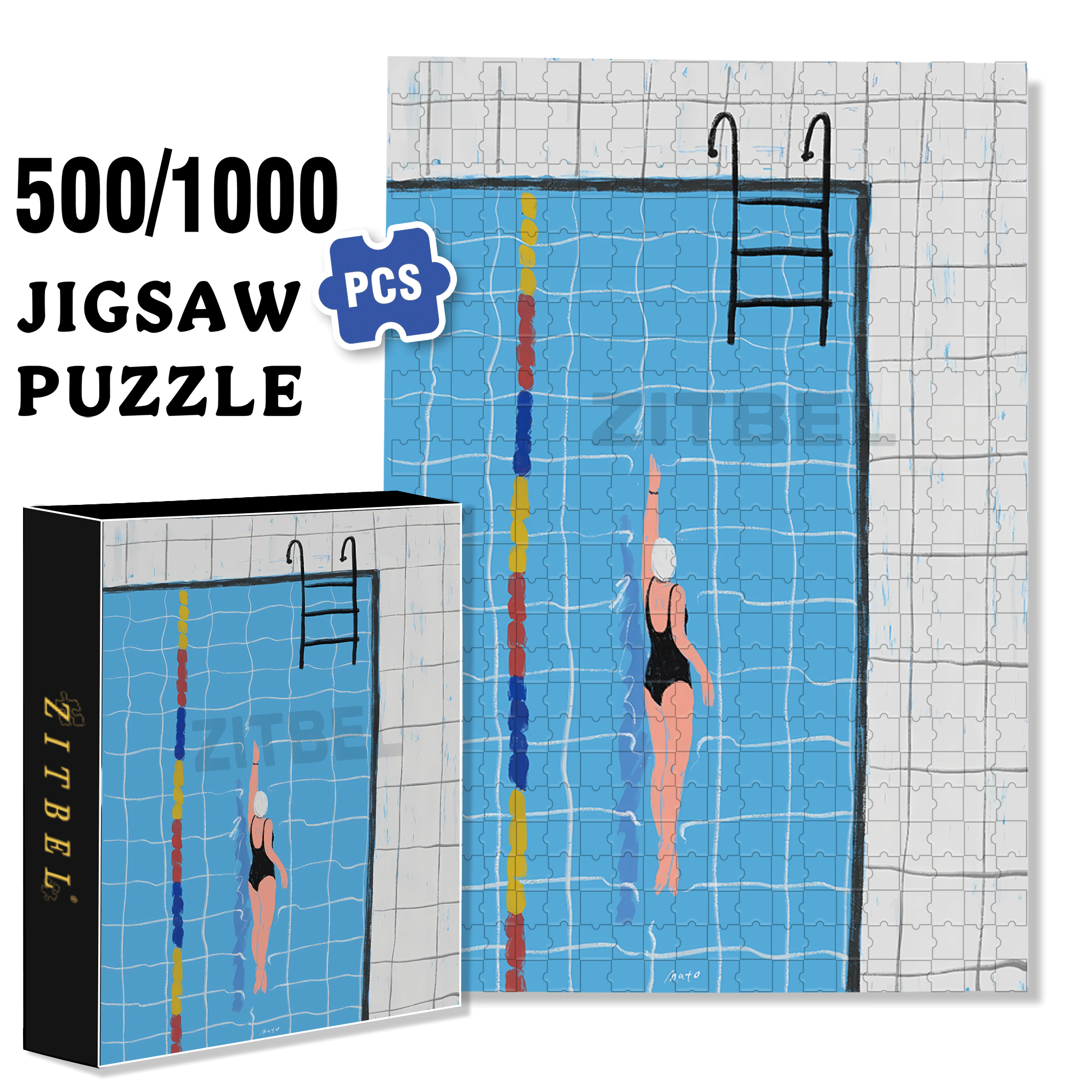 Winter Swimming 500pcs/1000pcs Jigsaw Puzzle, Scratch-Resistant, Interactive Family Game & Brain-Boosting DIY Decor, Perfect for Halloween, Christmas & New Year Gifts, Family Puzzle Game