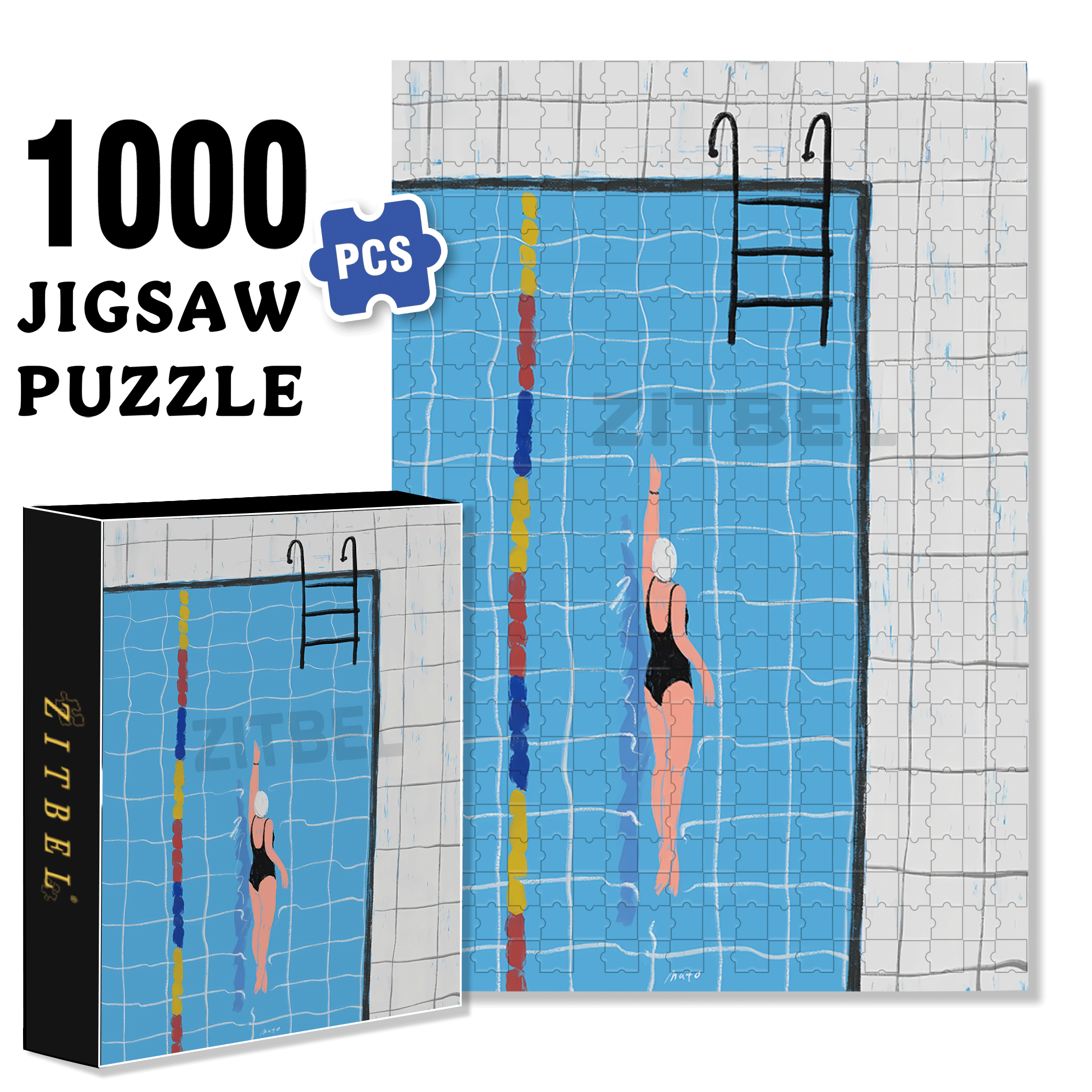 Winter Swimming 500pcs/1000pcs Jigsaw Puzzle, Scratch-Resistant, Interactive Family Game & Brain-Boosting DIY Decor, Perfect for Halloween, Christmas & New Year Gifts, Family Puzzle Game
