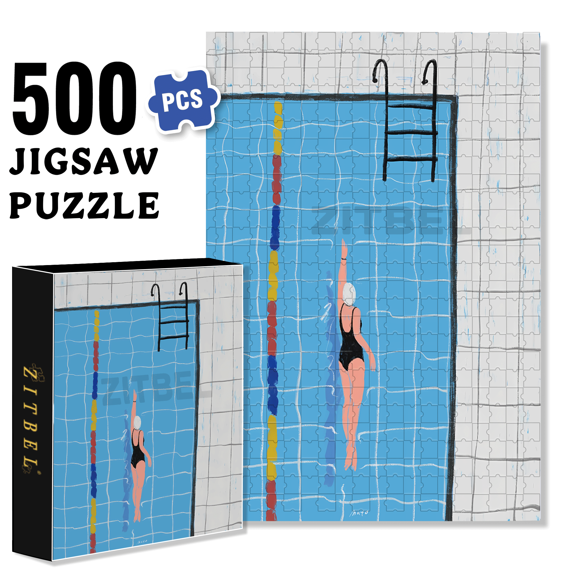 Winter Swimming 500pcs/1000pcs Jigsaw Puzzle, Scratch-Resistant, Interactive Family Game & Brain-Boosting DIY Decor, Perfect for Halloween, Christmas & New Year Gifts, Family Puzzle Game