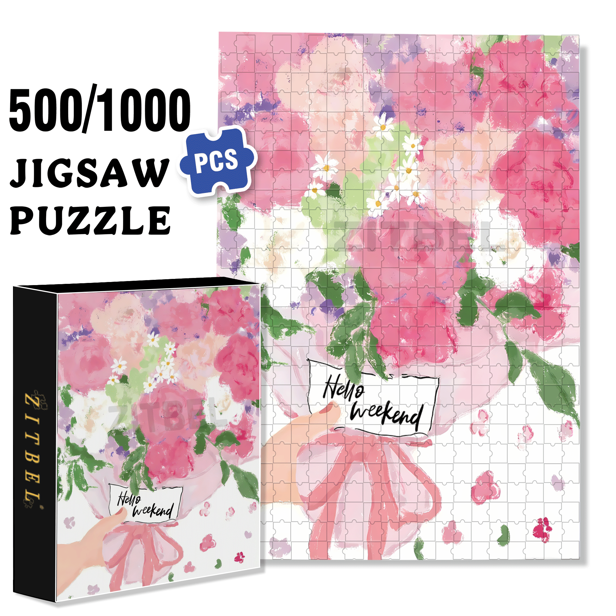 A Bouquet Of Pink On The Weekend 500pcs/1000pcs Jigsaw Puzzle, Scratch-Resistant, Interactive Family Game & Brain-Boosting DIY Decor, Perfect for Halloween, Christmas & New Year Gifts, Family Puzzle Game