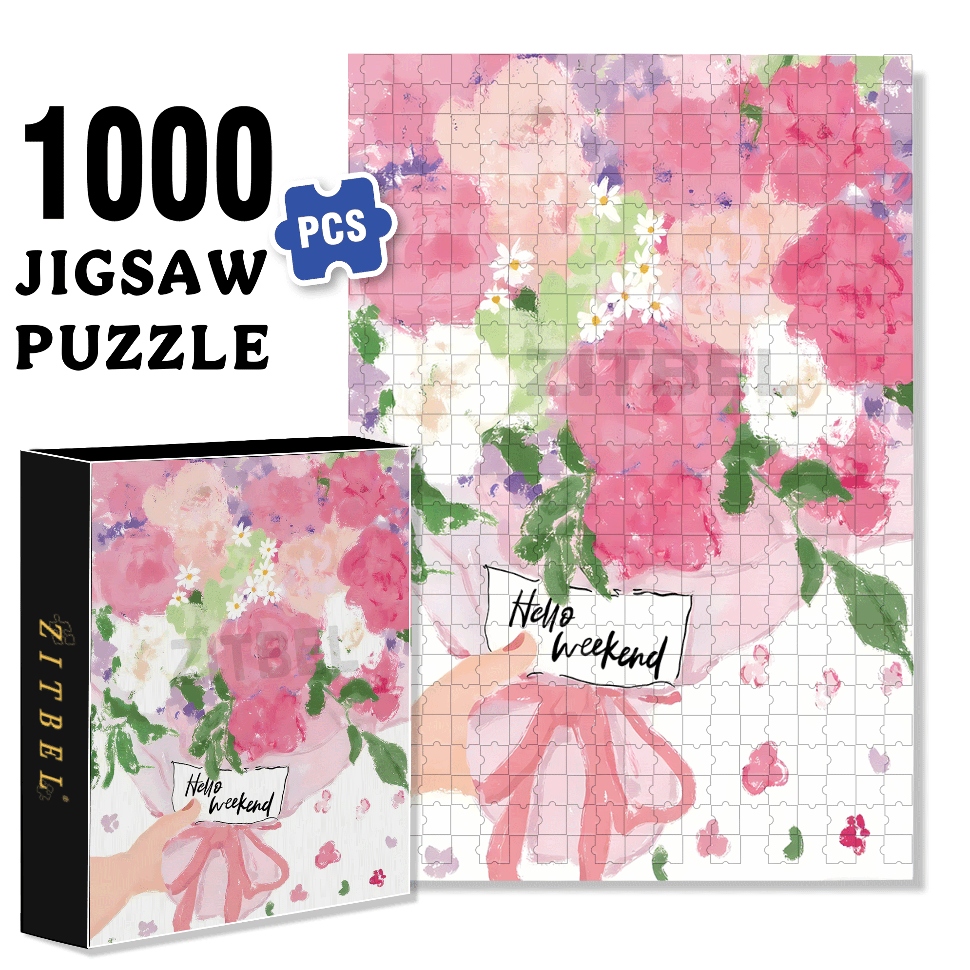 A Bouquet Of Pink On The Weekend 500pcs/1000pcs Jigsaw Puzzle, Scratch-Resistant, Interactive Family Game & Brain-Boosting DIY Decor, Perfect for Halloween, Christmas & New Year Gifts, Family Puzzle Game