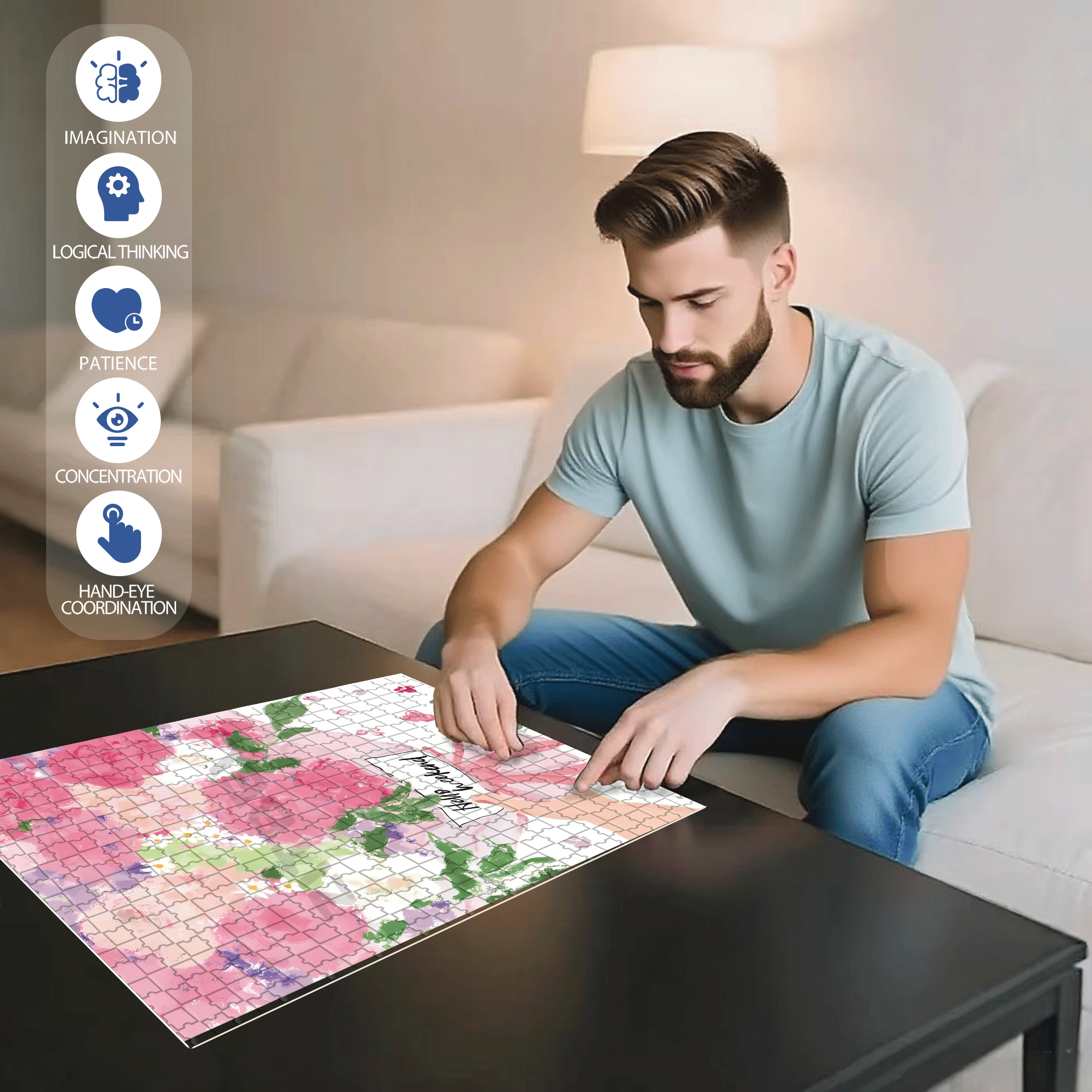 A Bouquet Of Pink On The Weekend 500pcs/1000pcs Jigsaw Puzzle, Scratch-Resistant, Interactive Family Game & Brain-Boosting DIY Decor, Perfect for Halloween, Christmas & New Year Gifts, Family Puzzle Game