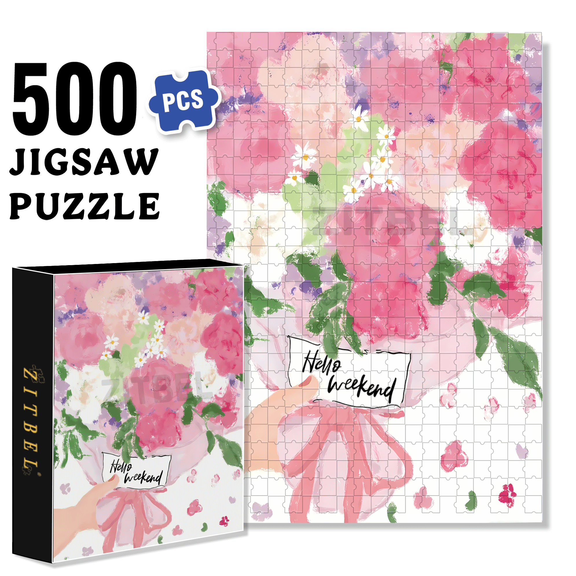 A Bouquet Of Pink On The Weekend 500pcs/1000pcs Jigsaw Puzzle, Scratch-Resistant, Interactive Family Game & Brain-Boosting DIY Decor, Perfect for Halloween, Christmas & New Year Gifts, Family Puzzle Game