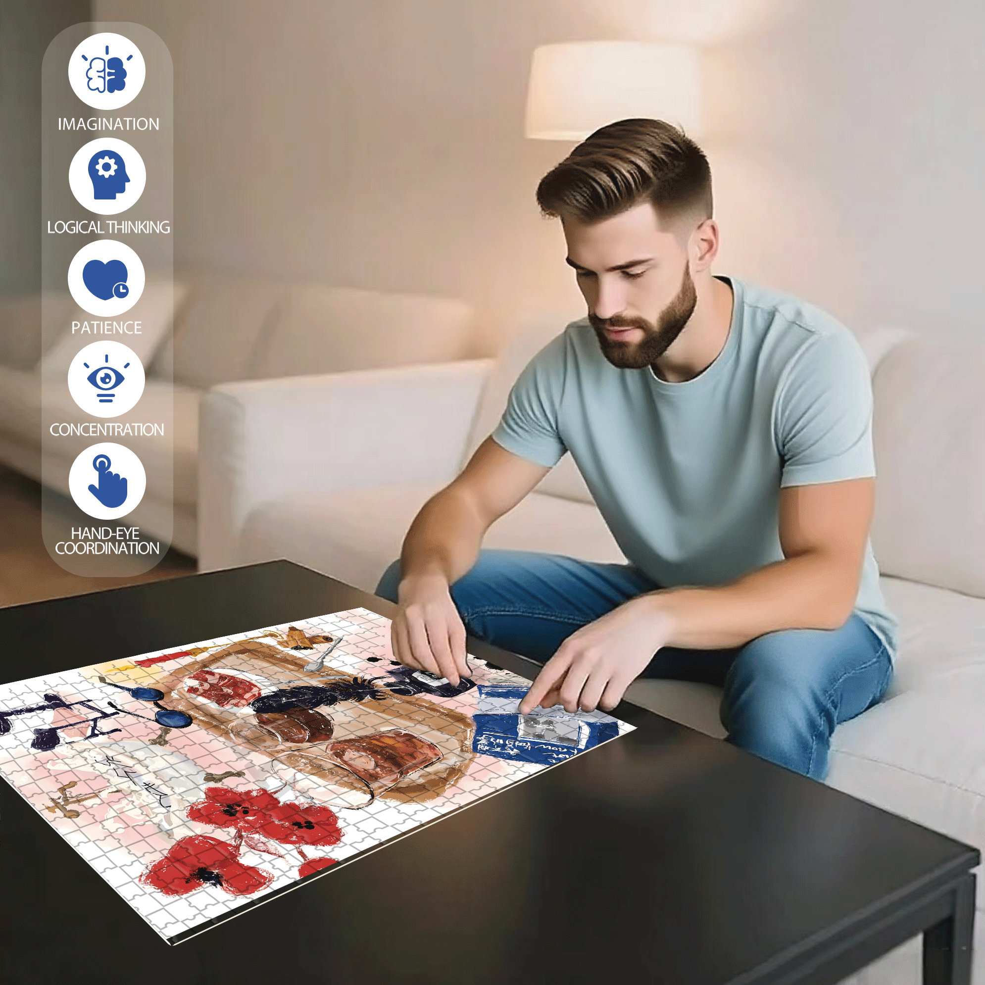 Afternoon Tea In The Bathroom 500pcs/1000pcs Jigsaw Puzzle, Scratch-Resistant, Interactive Family Game & Brain-Boosting DIY Decor, Perfect for Halloween, Christmas & New Year Gifts, Family Puzzle Game