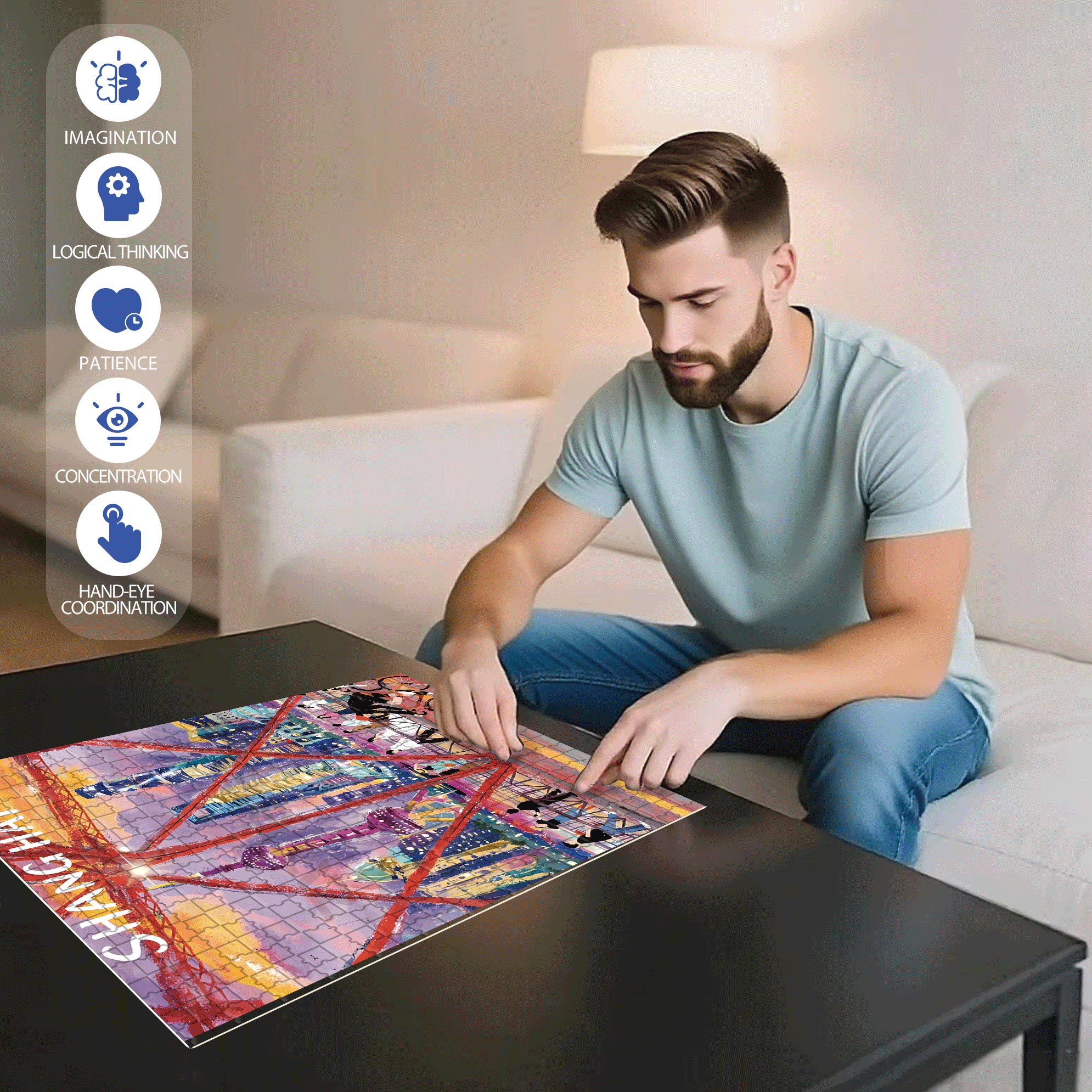 Blow The Wind At Sunset 500pcs/1000pcs Jigsaw Puzzle, Scratch-Resistant, Interactive Family Game & Brain-Boosting DIY Decor, Perfect for Halloween, Christmas & New Year Gifts, Family Puzzle Game
