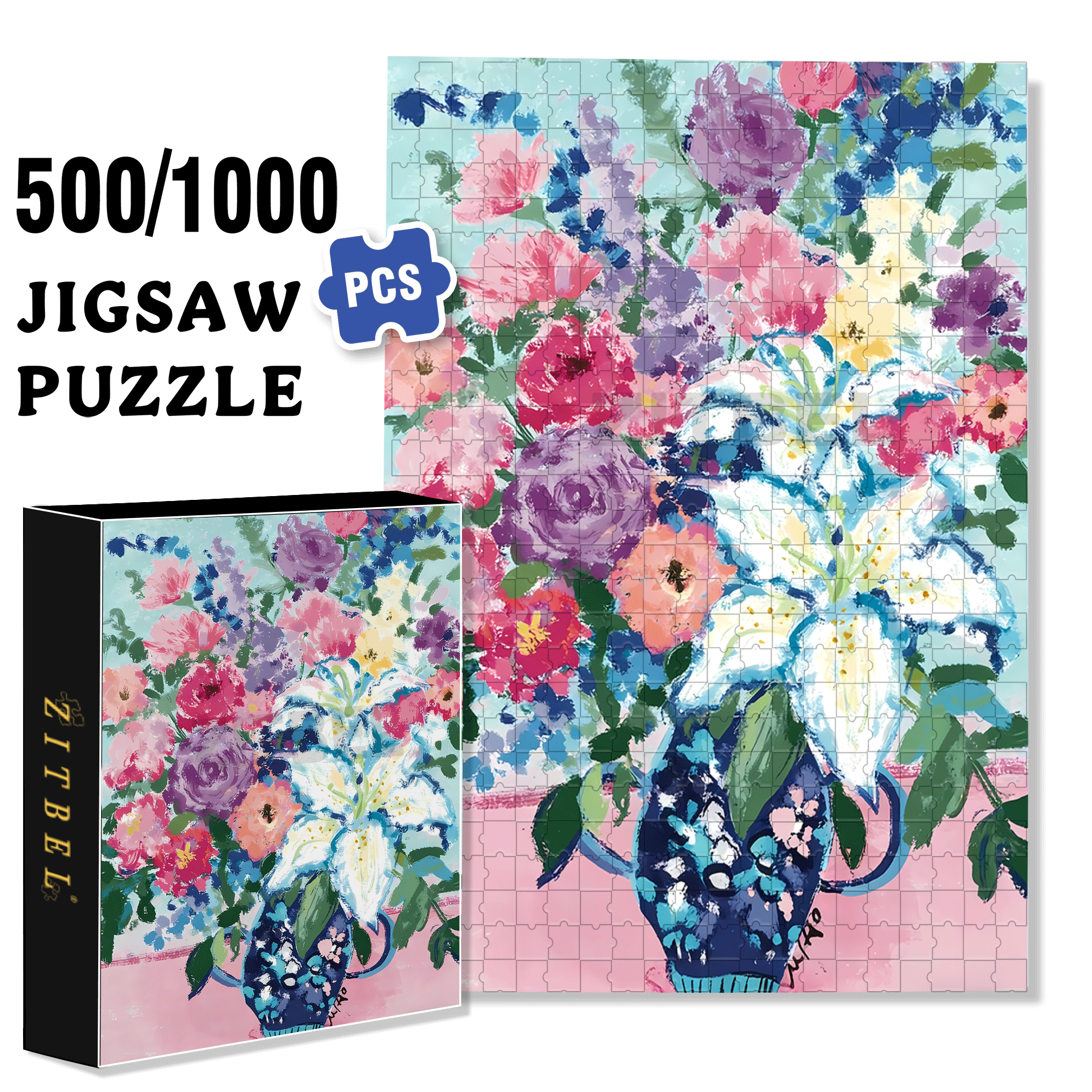 Blue Lily 500pcs/1000pcs Jigsaw Puzzle, Scratch-Resistant, Interactive Family Game & Brain-Boosting DIY Decor, Perfect for Halloween, Christmas & New Year Gifts, Family Puzzle Game