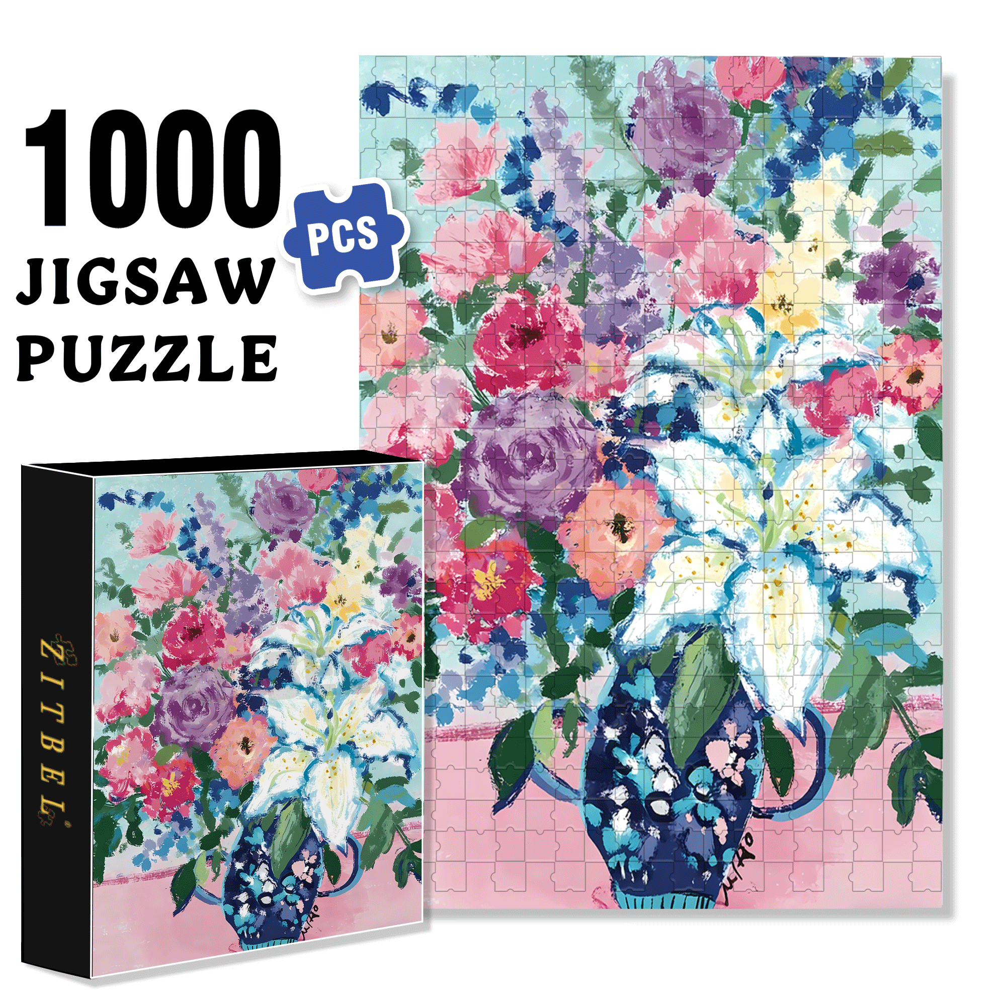 Blue Lily 500pcs/1000pcs Jigsaw Puzzle, Scratch-Resistant, Interactive Family Game & Brain-Boosting DIY Decor, Perfect for Halloween, Christmas & New Year Gifts, Family Puzzle Game