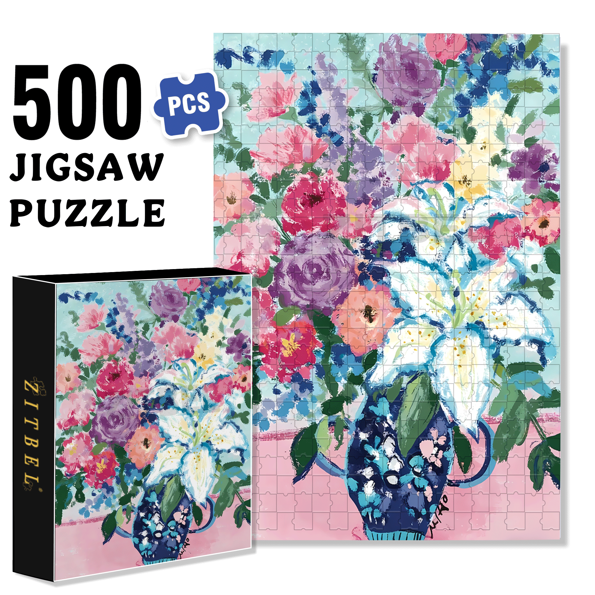 Blue Lily 500pcs/1000pcs Jigsaw Puzzle, Scratch-Resistant, Interactive Family Game & Brain-Boosting DIY Decor, Perfect for Halloween, Christmas & New Year Gifts, Family Puzzle Game