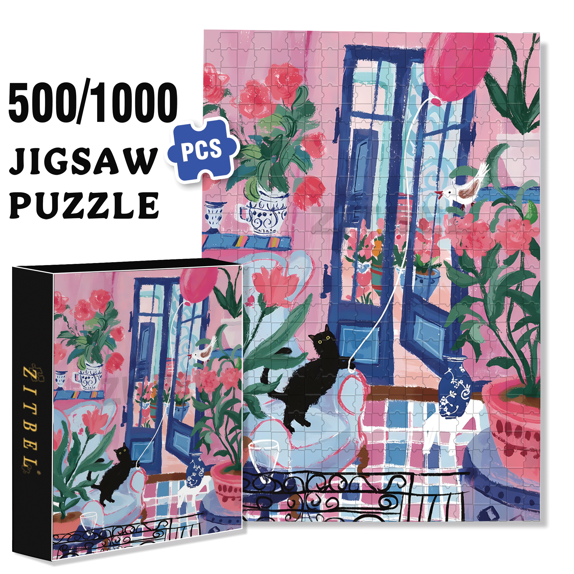 Cats Also Celebrate Holidays 500pcs/1000pcs Jigsaw Puzzle, Scratch-Resistant, Interactive Family Game & Brain-Boosting DIY Decor, Perfect for Halloween, Christmas & New Year Gifts, Family Puzzle Game