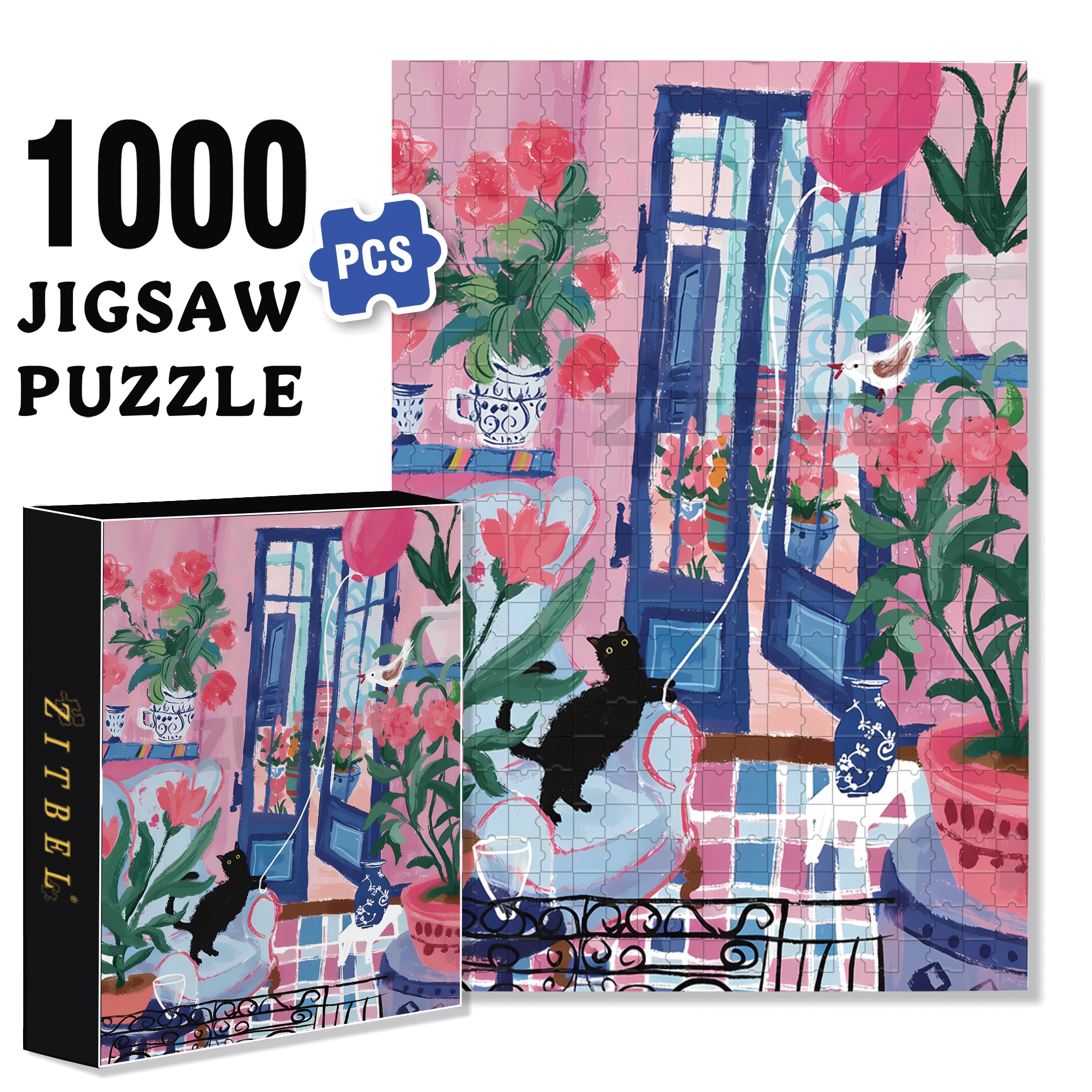 Cats Also Celebrate Holidays 500pcs/1000pcs Jigsaw Puzzle, Scratch-Resistant, Interactive Family Game & Brain-Boosting DIY Decor, Perfect for Halloween, Christmas & New Year Gifts, Family Puzzle Game